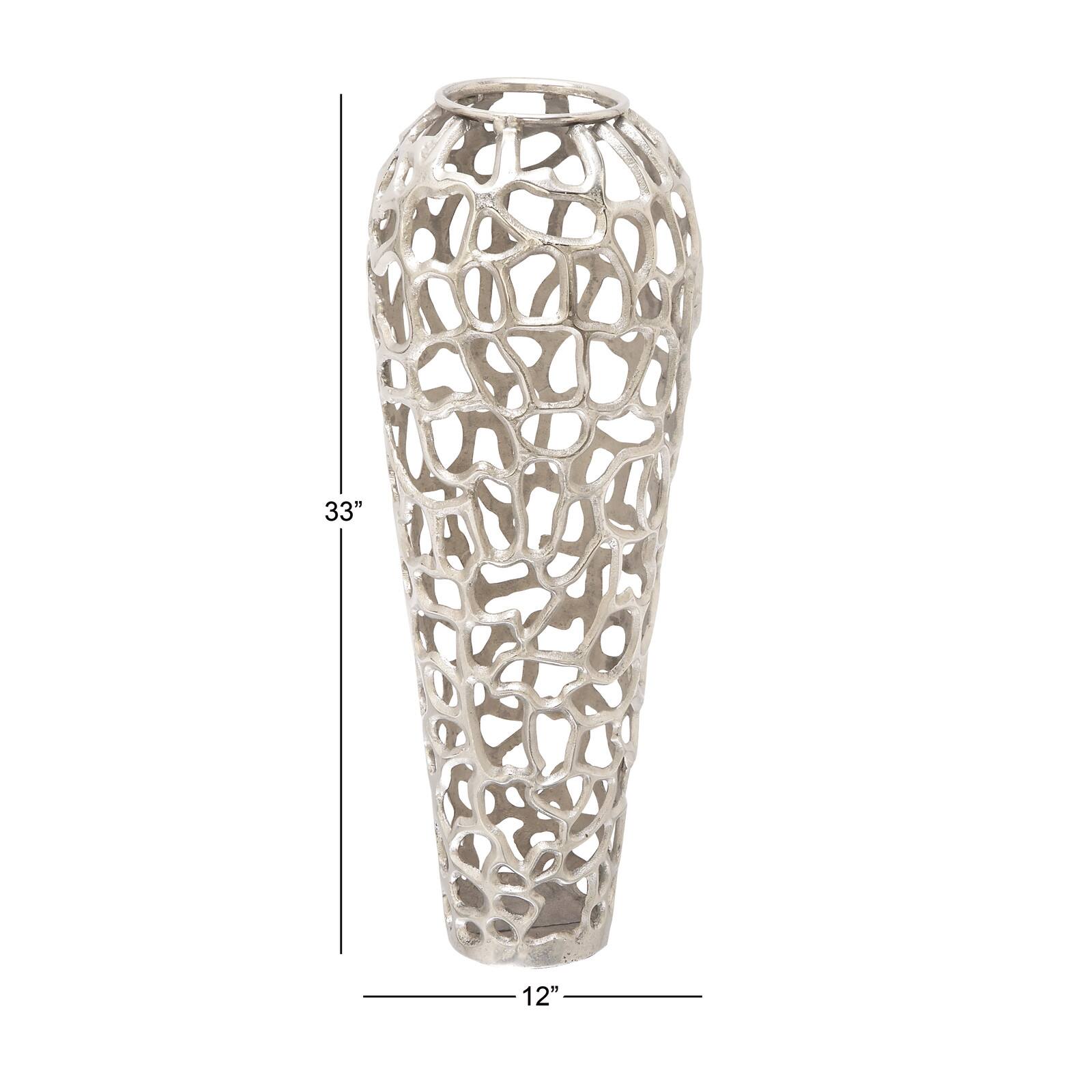33" Silver Aluminum Contemporary Vase