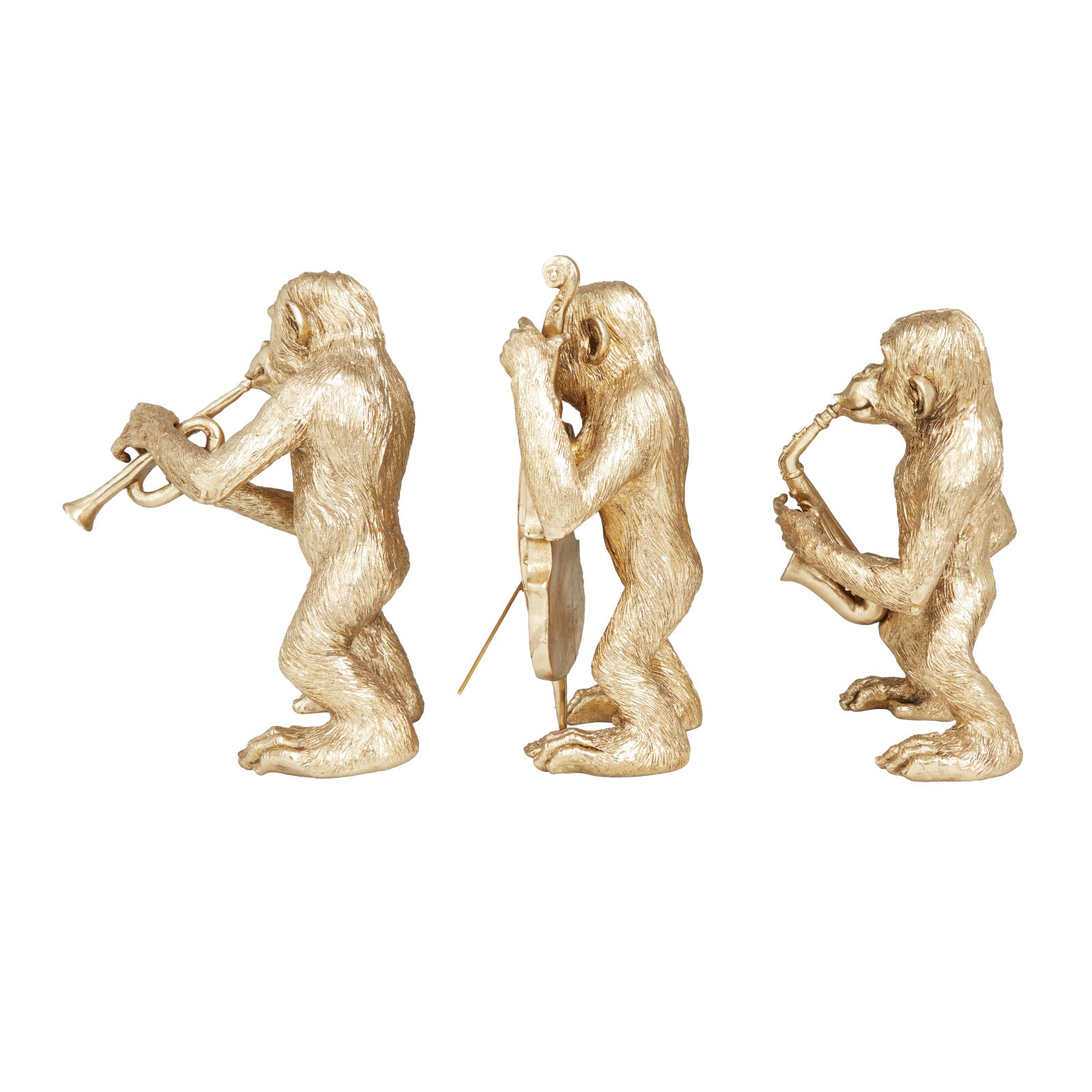 Set of 3 Gold Polystone Contemporary Sculptures, 12" x 9" x 5"