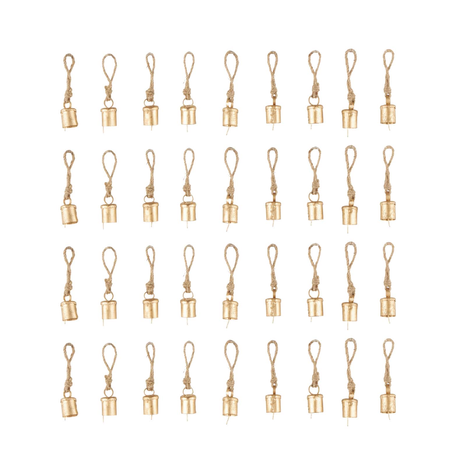 Gold Metal Tibetan-Inspired Decorative Bells with Brown Jute Rope & Canvas Drawstring Tote Set