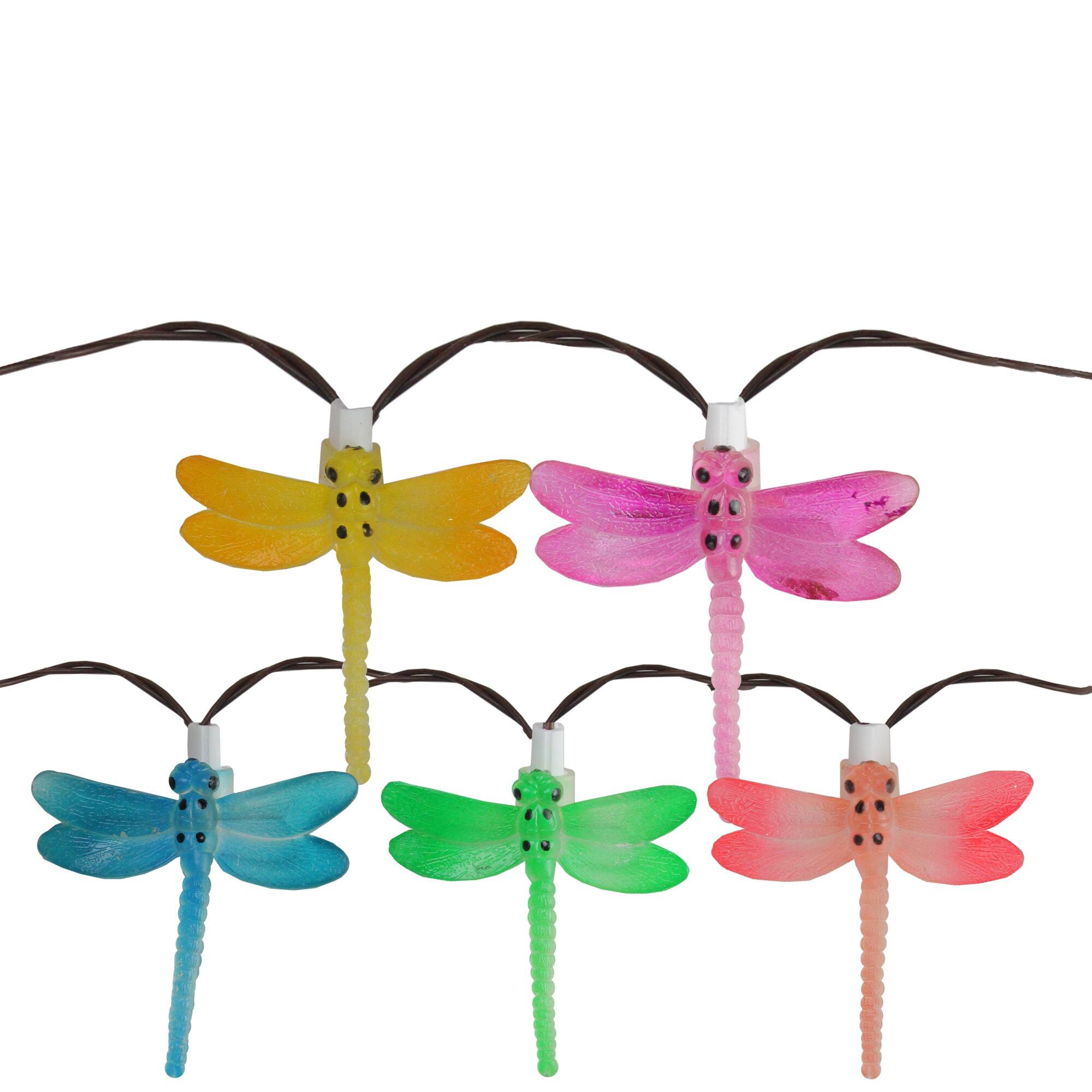 10ct. Multicolored LED Dragonfly Garden Patio String Lights