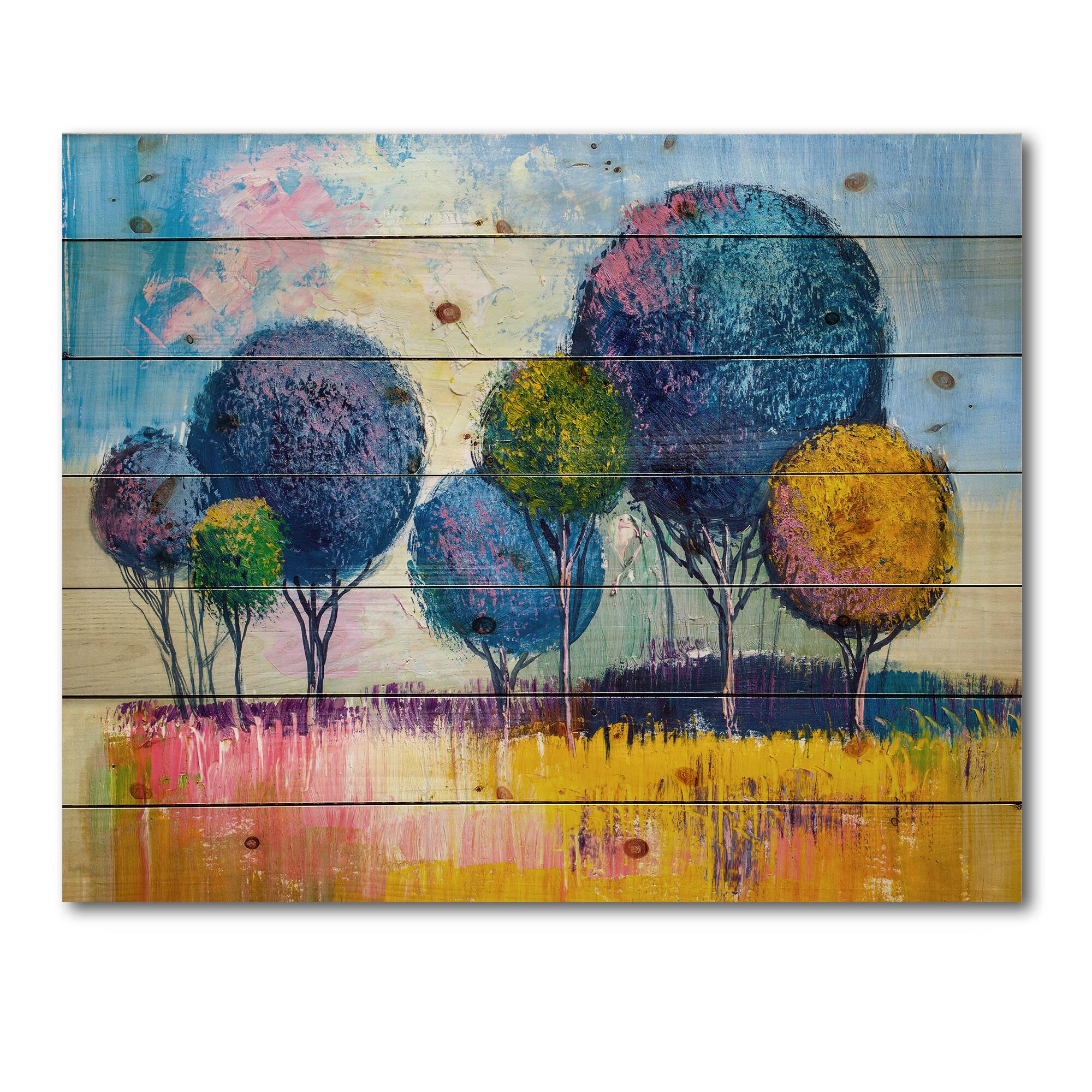 Designart - Autumn Fantasy Trees III - Modern Print on Natural Pine Wood