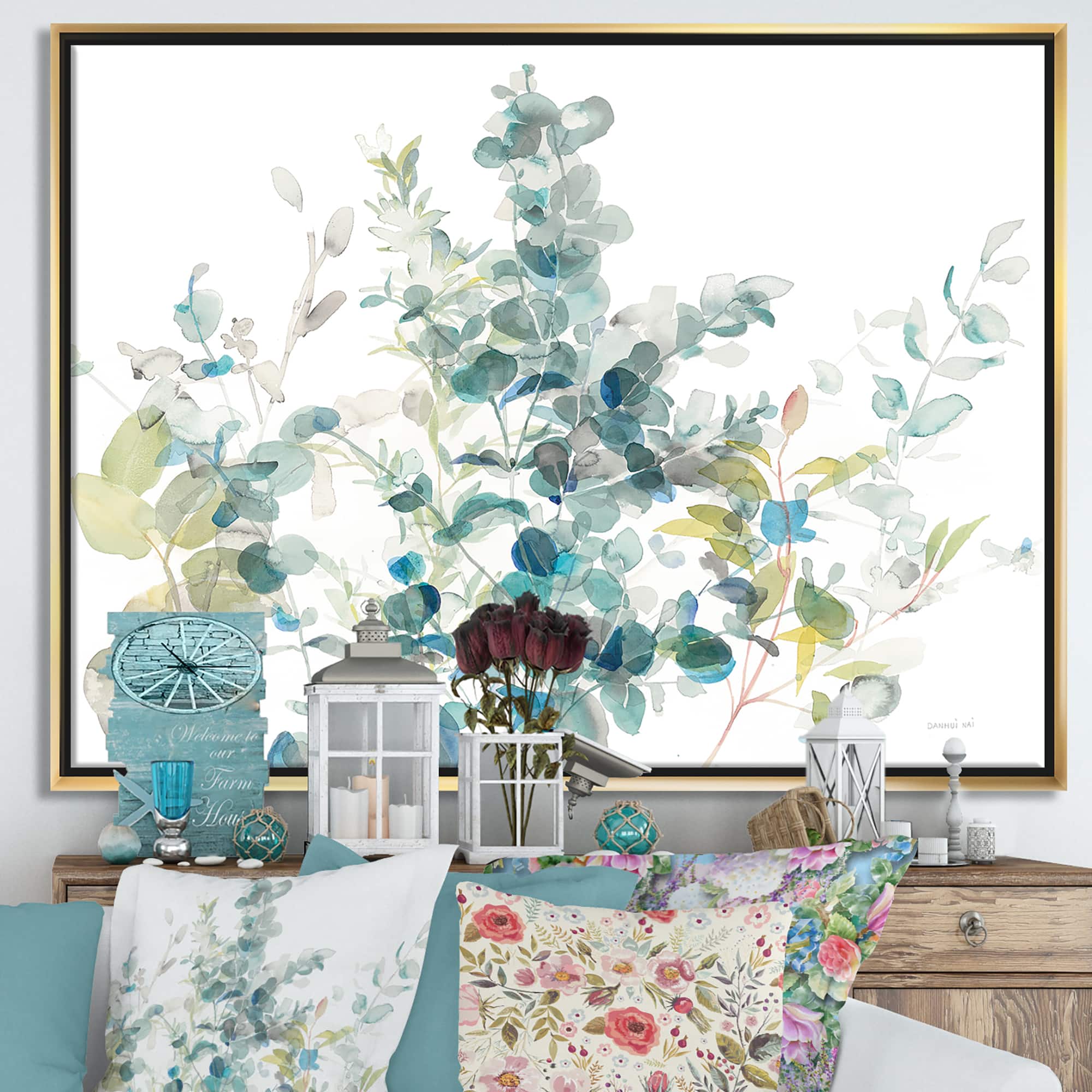 Designart - Eucalyptus Natural Element - Farmhouse Canvas in Gold Frame