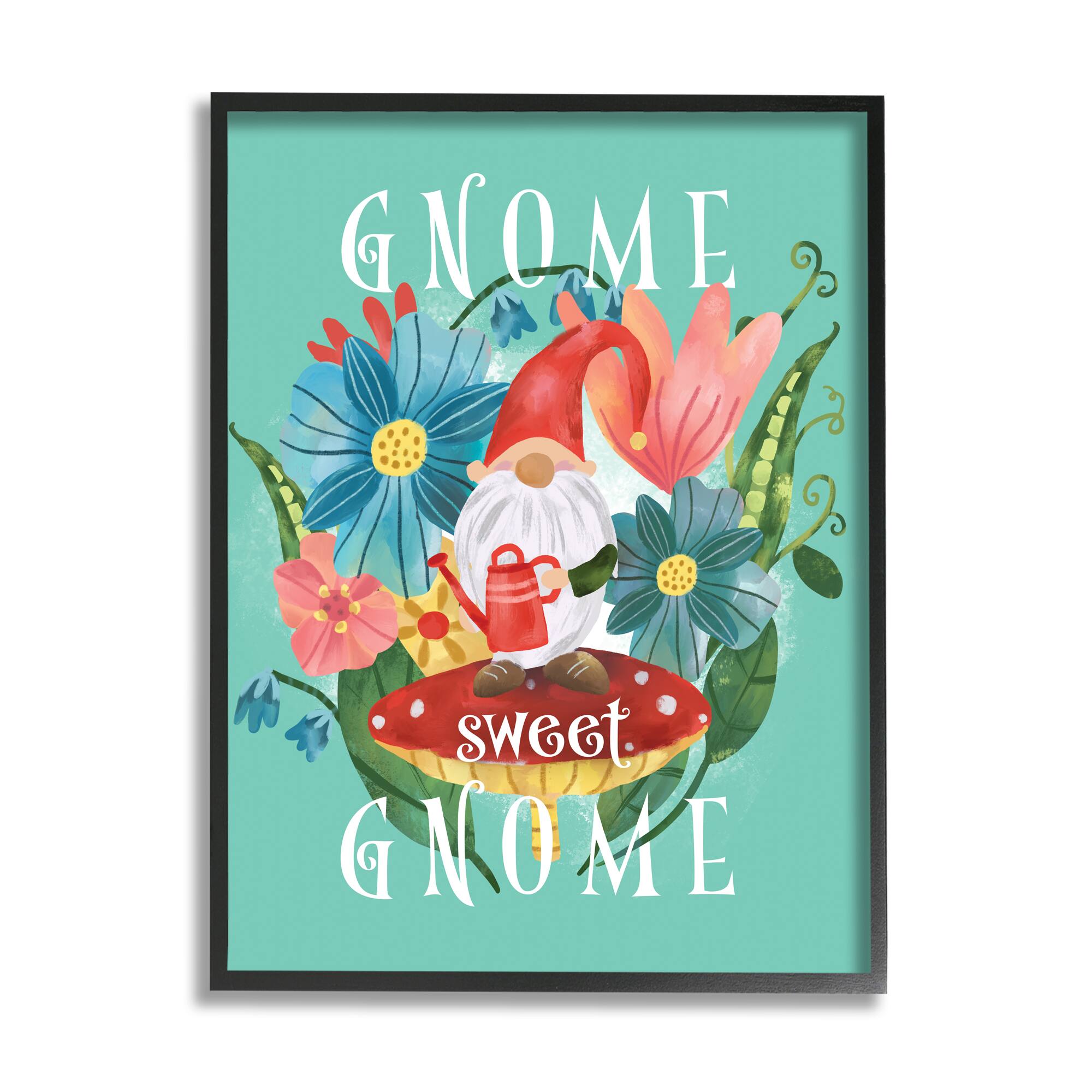 Stupell Industries Gnome Sweet Gnome Phrase Spring Floral Mushroom Garden Framed Wall Art