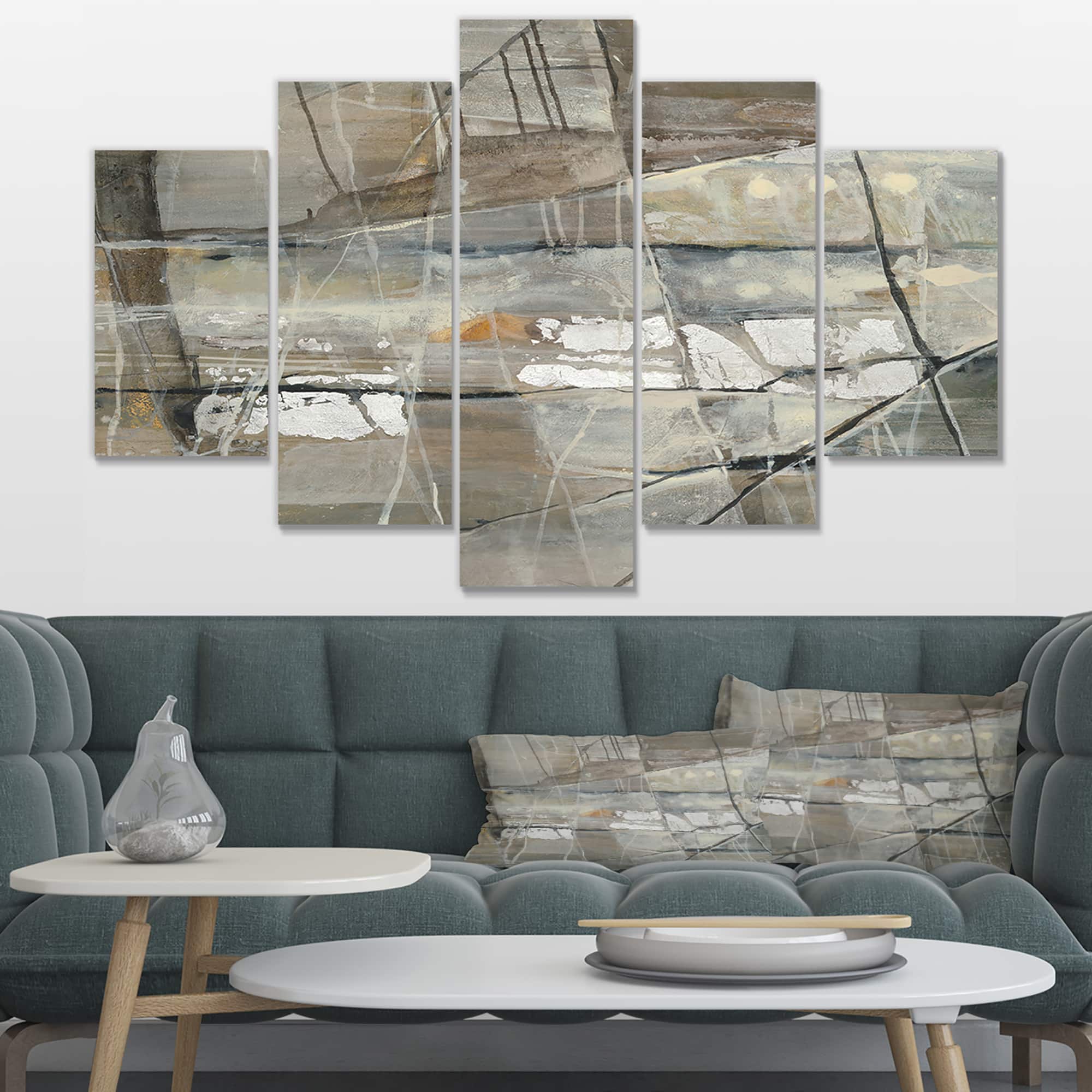 Designart - Grey Silver Geometric Composition - Modern Canvas Art