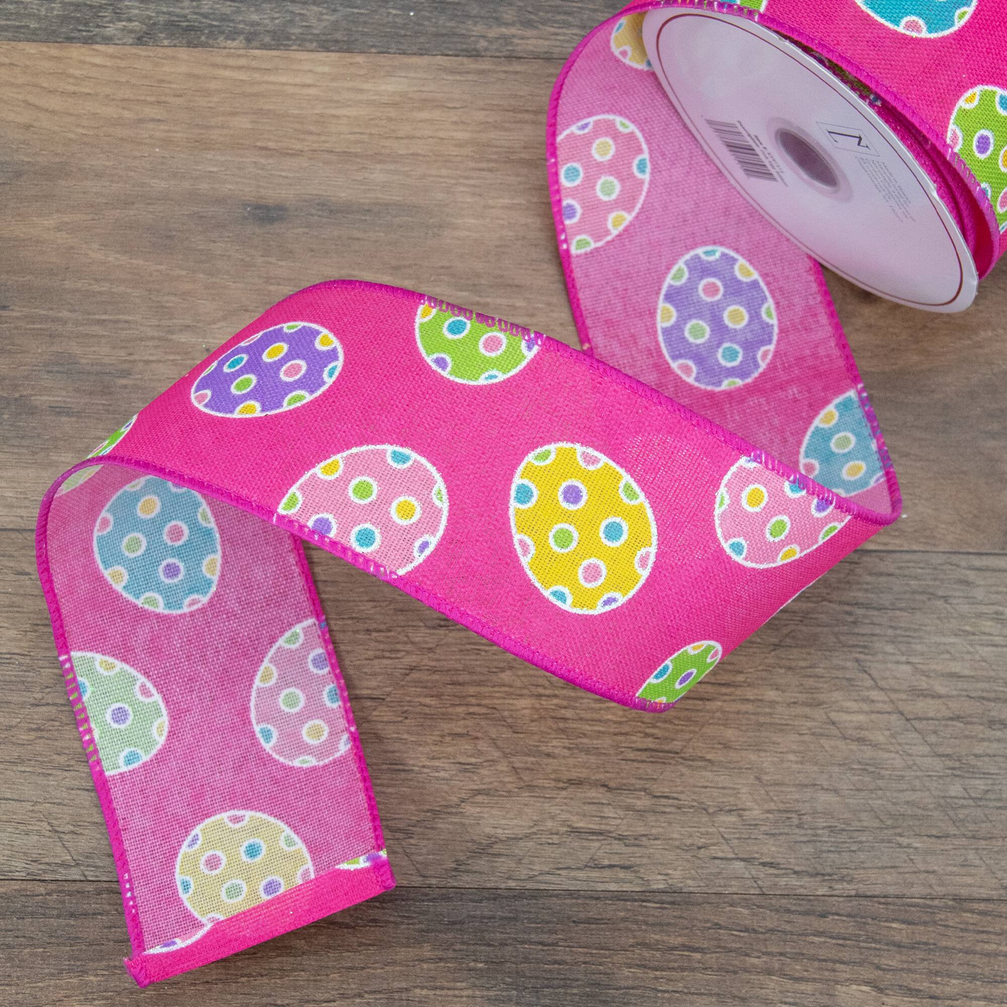 2.5" x 10yd. Pink Easter Egg Design Wired Spring Craft Ribbon