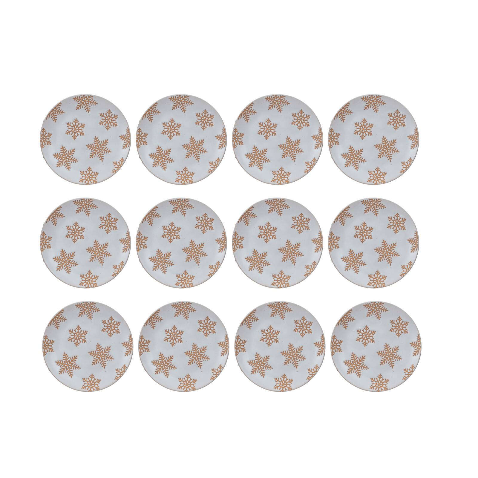 Hello Honey® 6" White & Orange Round Stoneware Snowflake Plates, 12ct.
