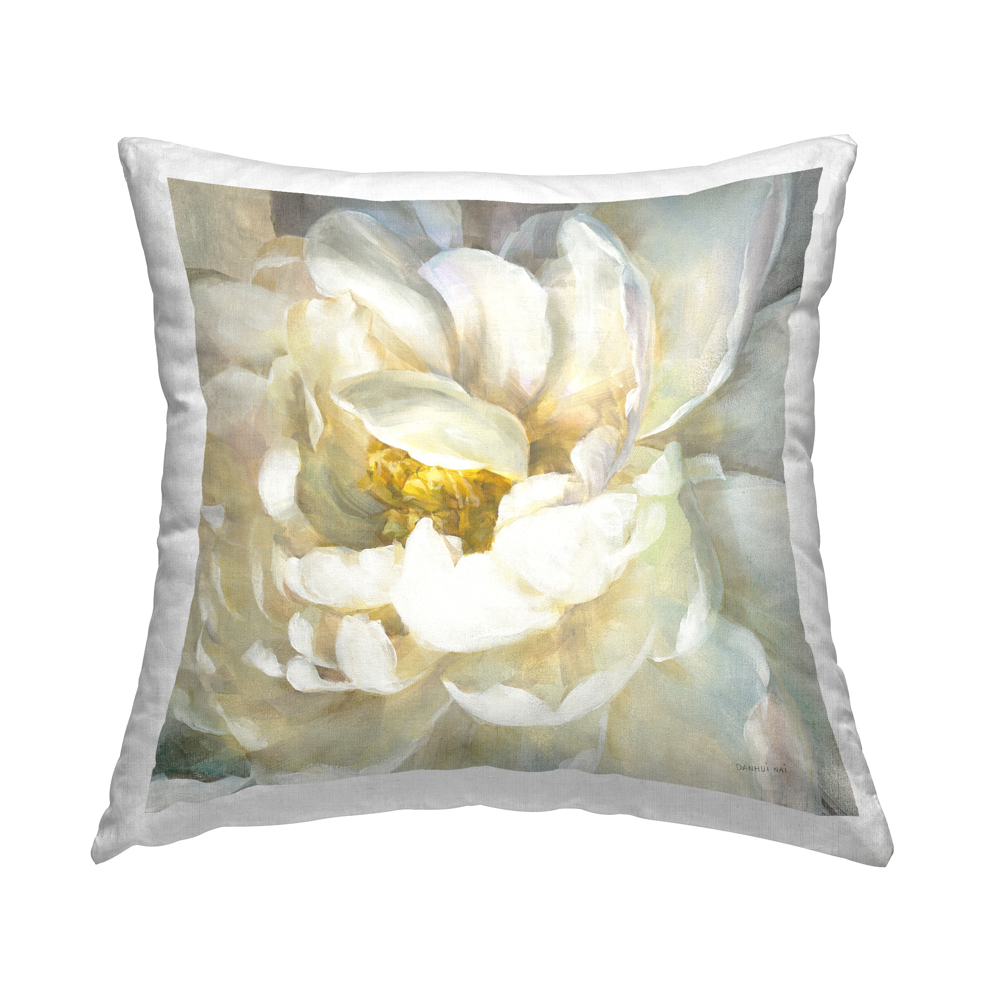 Stupell Industries Floral Close-Up Petals Nature Yellow White Painting Throw Pillow 18" x 18"