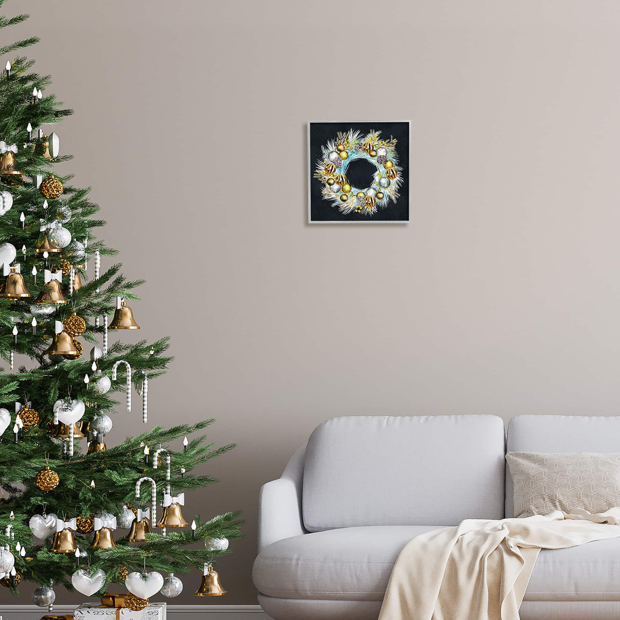 Stupell Industries Gleaming Seasonal Pine Wreath Framed Giclee Art