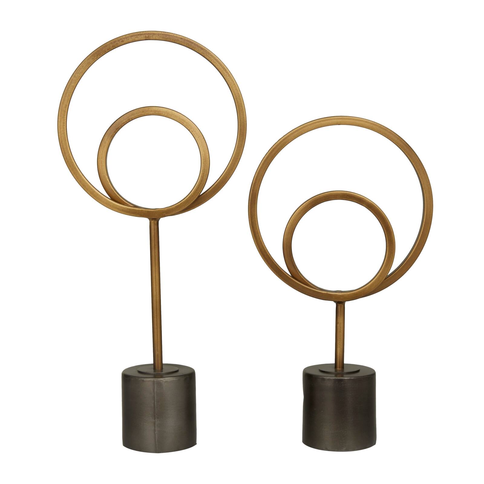 Gold Metal Contemporary Abstract Sculpture, Set of 2" 18", 14"