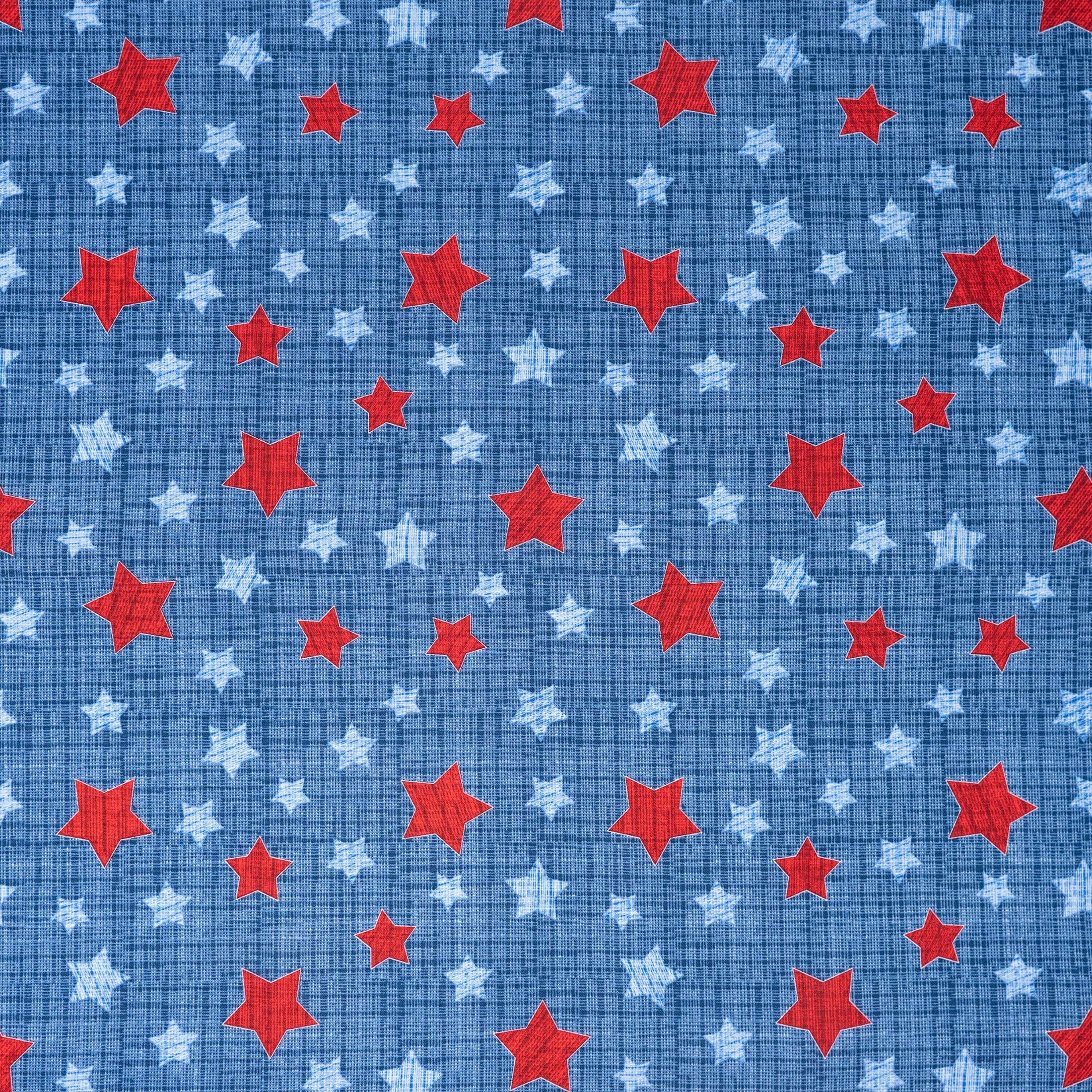 SINGER Red & Blue Stars on Texture Print Cotton Fabric