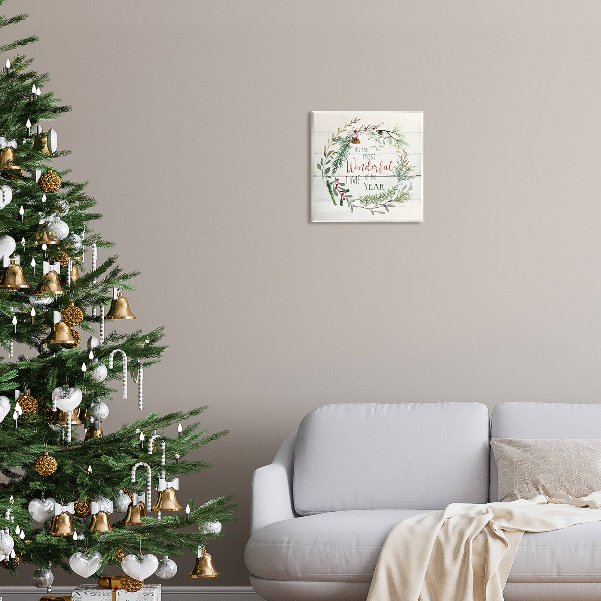 Stupell Industries Most Wonderful Time of the Year Wreath Wall Plaque Art