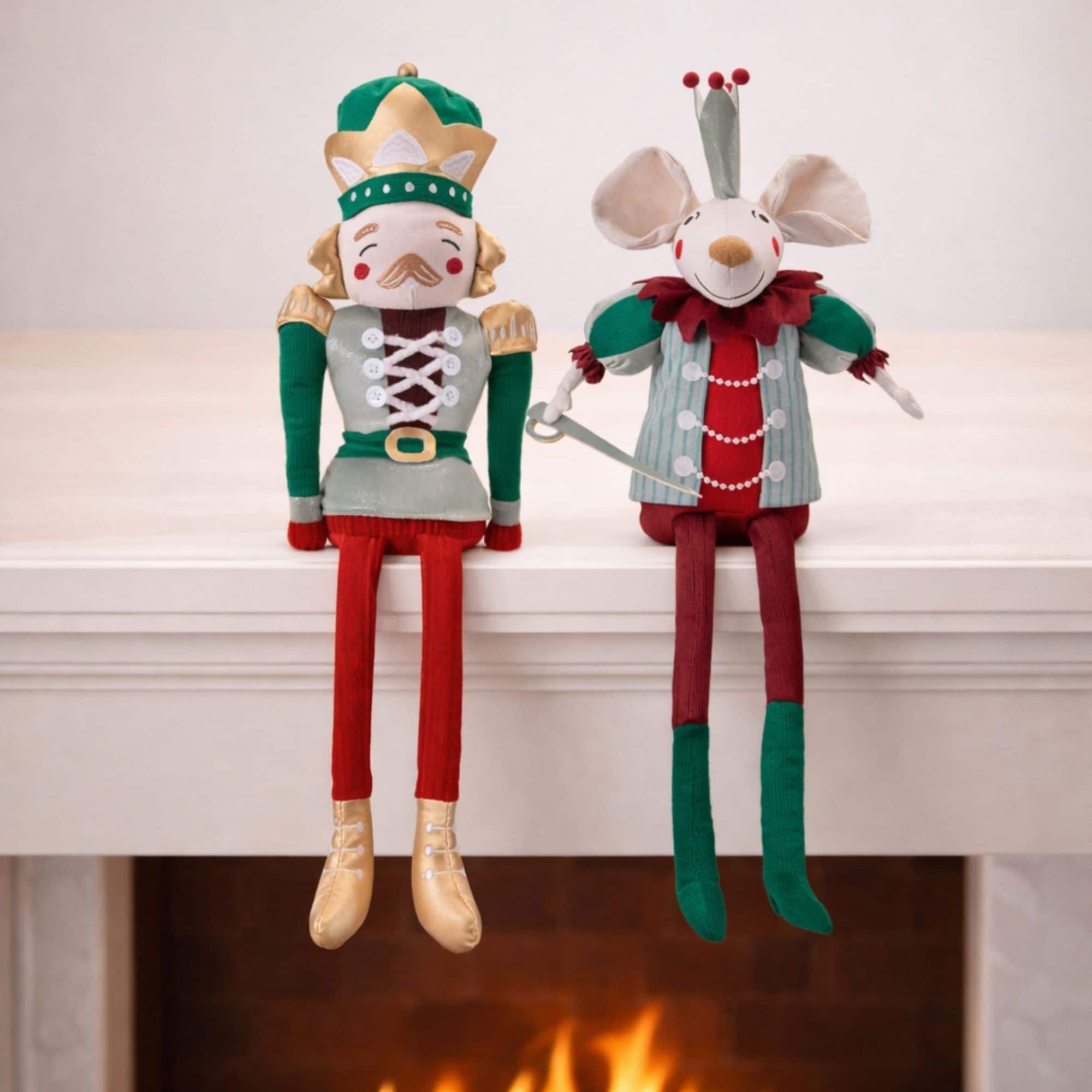 Melrose Plush Nutcracker & Mouse Figurines Set