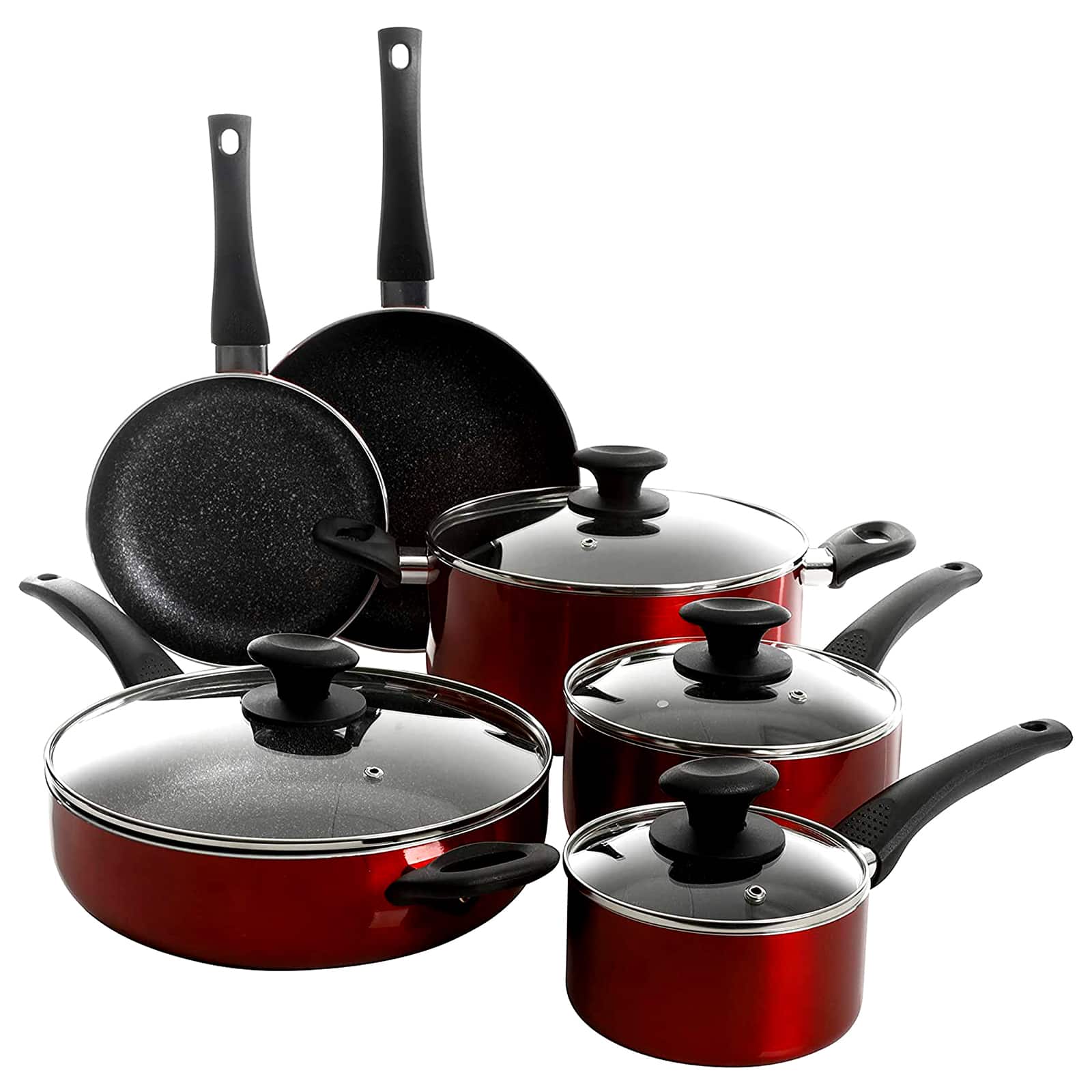 Oster Merrion 10-Piece Red Nonstick Aluminum Cookware Set
