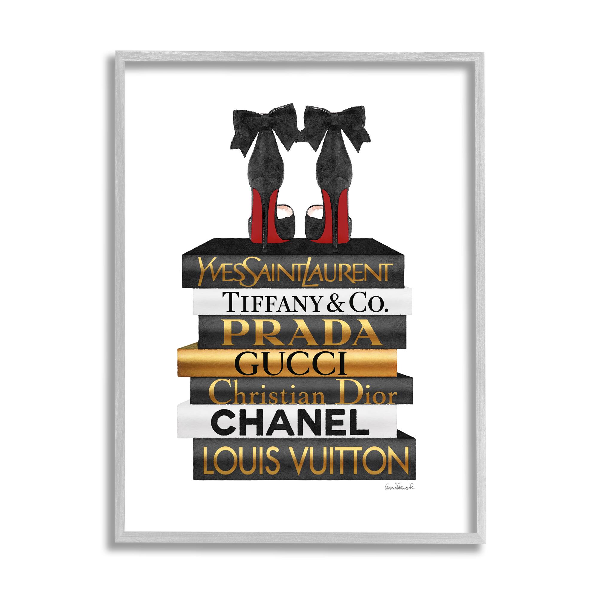 Stupell Industries Red Bottom Heels Glam Fashion Bookstack Framed Wall Art
