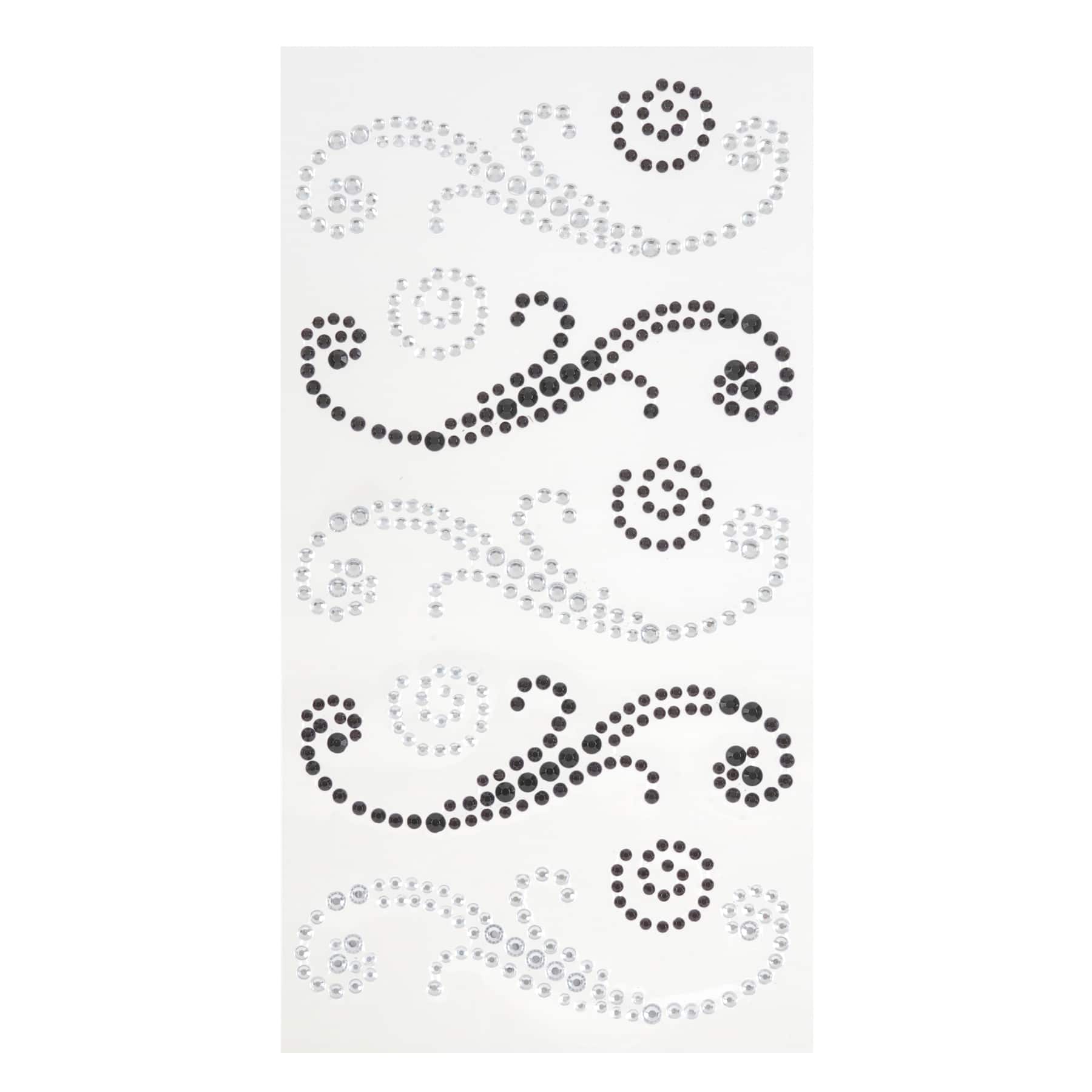 12 Packs: 10 ct. (120 total) Black & Silver Rhinestone Flourish Stickers by Recollections™