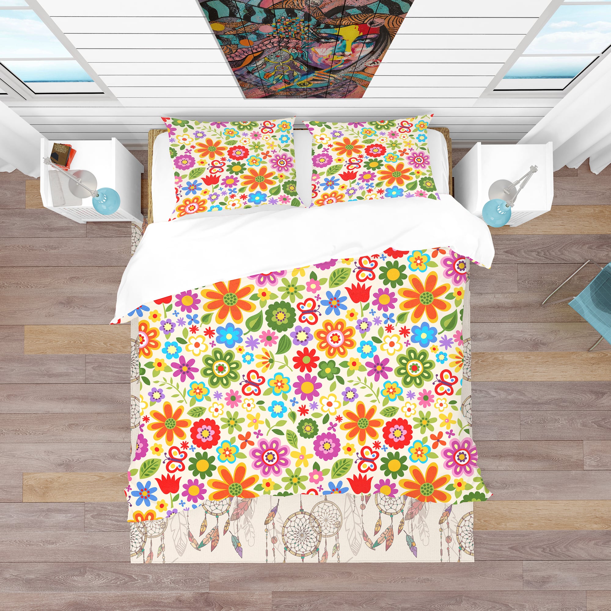 Designart 'Retro Flower Pattern' Bohemian & Eclectic Bedding Set - Duvet Cover & Shams