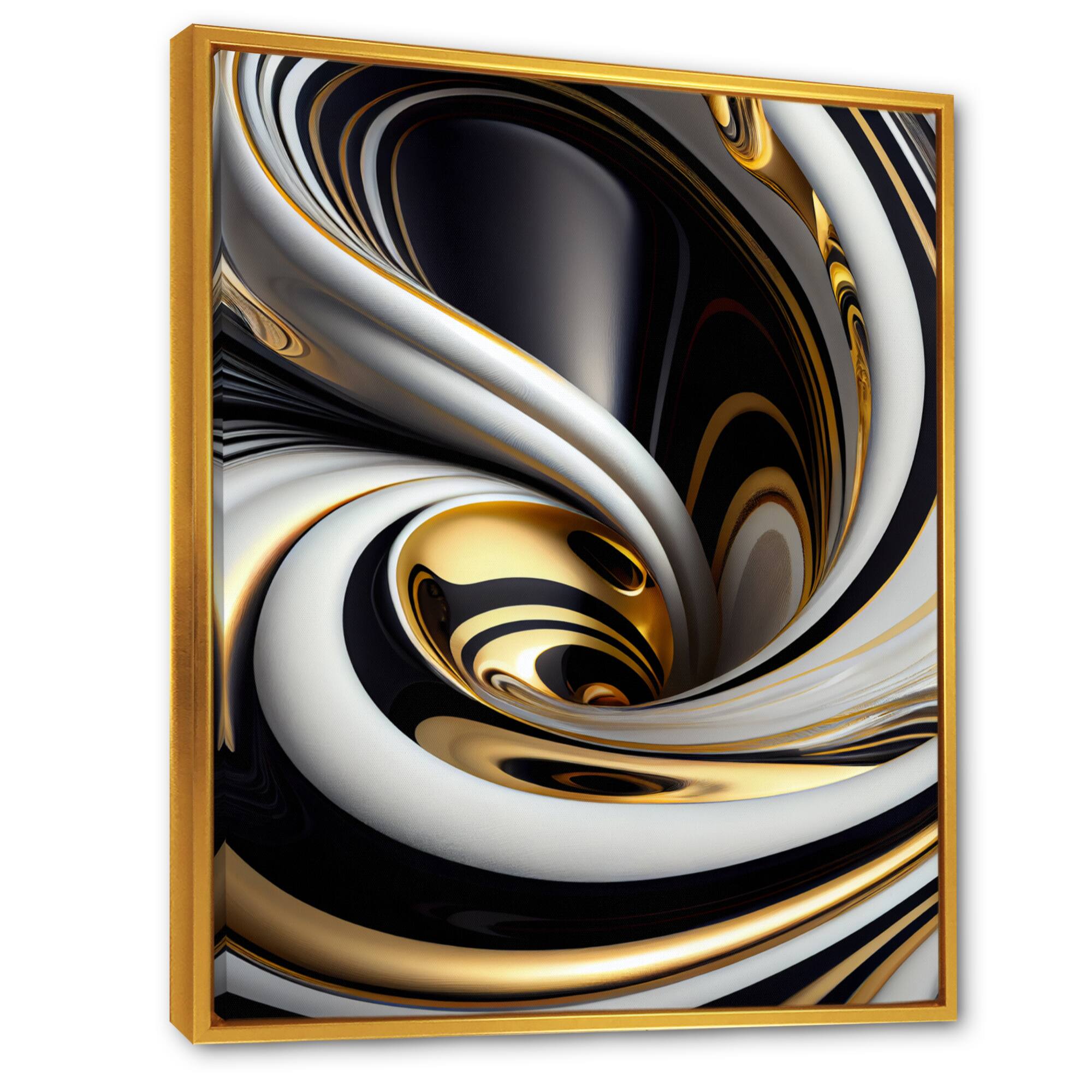 Designart 'Gold Black And White Stained Glass I' Modern Framed Canvas Wall Art