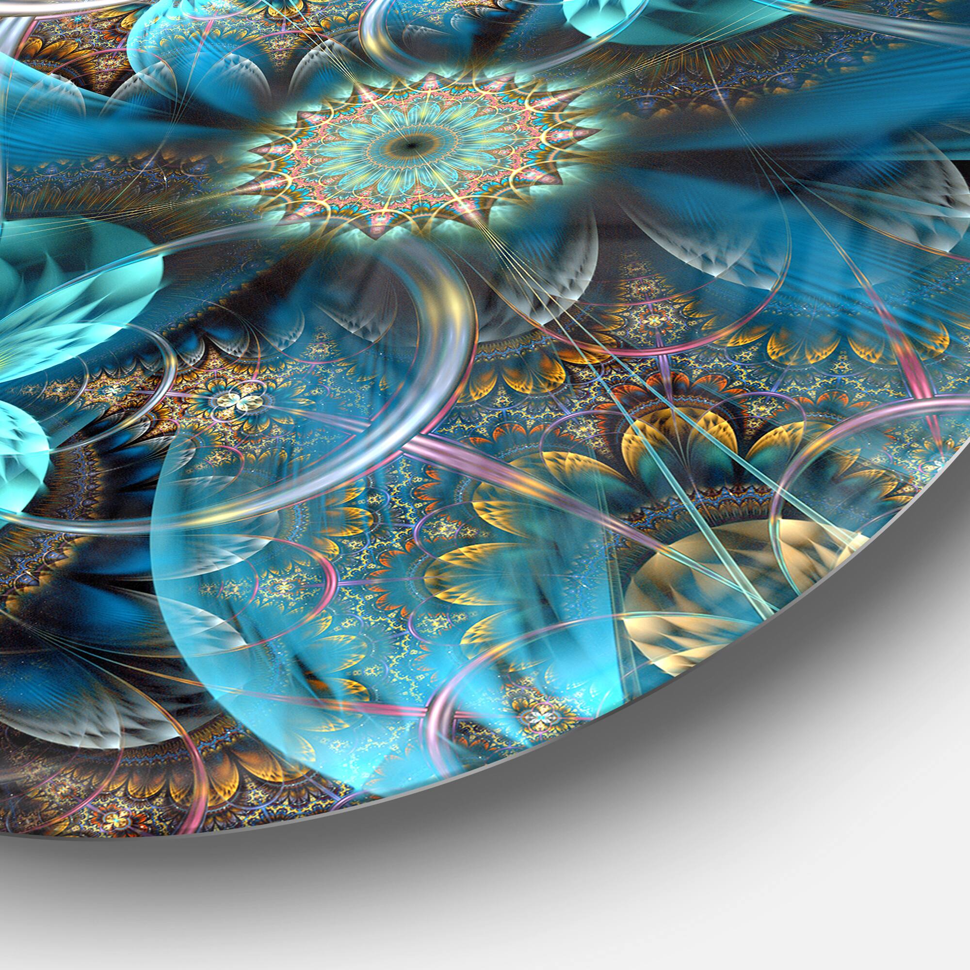 Designart - Fractal Blue Flowers' Disc Floral Circle Metal Wall Art