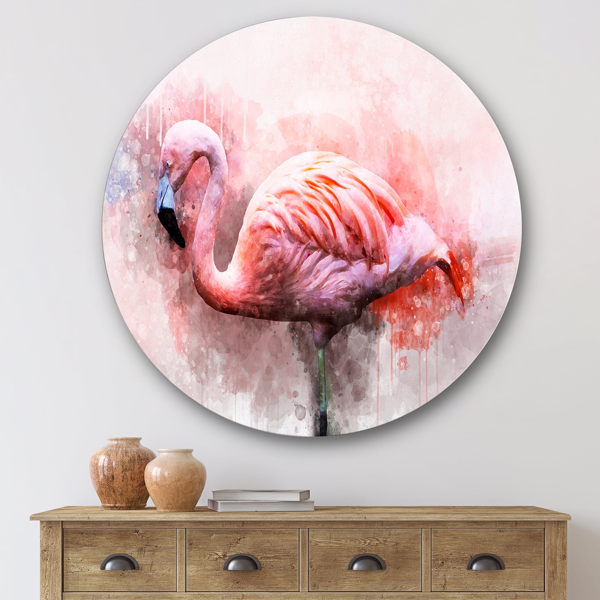 Designart - Portrait of Pink Flamingo V - Farmhouse Metal Circle Wall Art