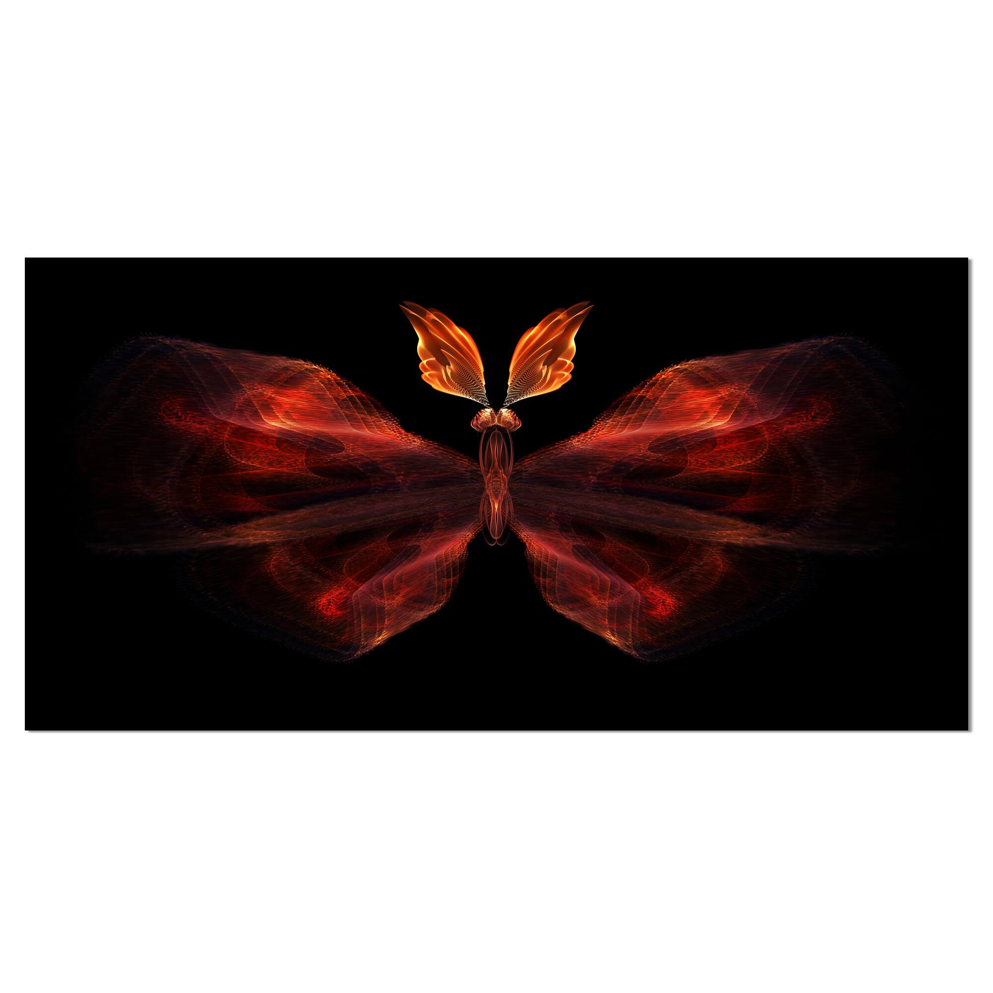 Designart - Red Fractal Butterfly in Dark - Abstract Canvas Art Print