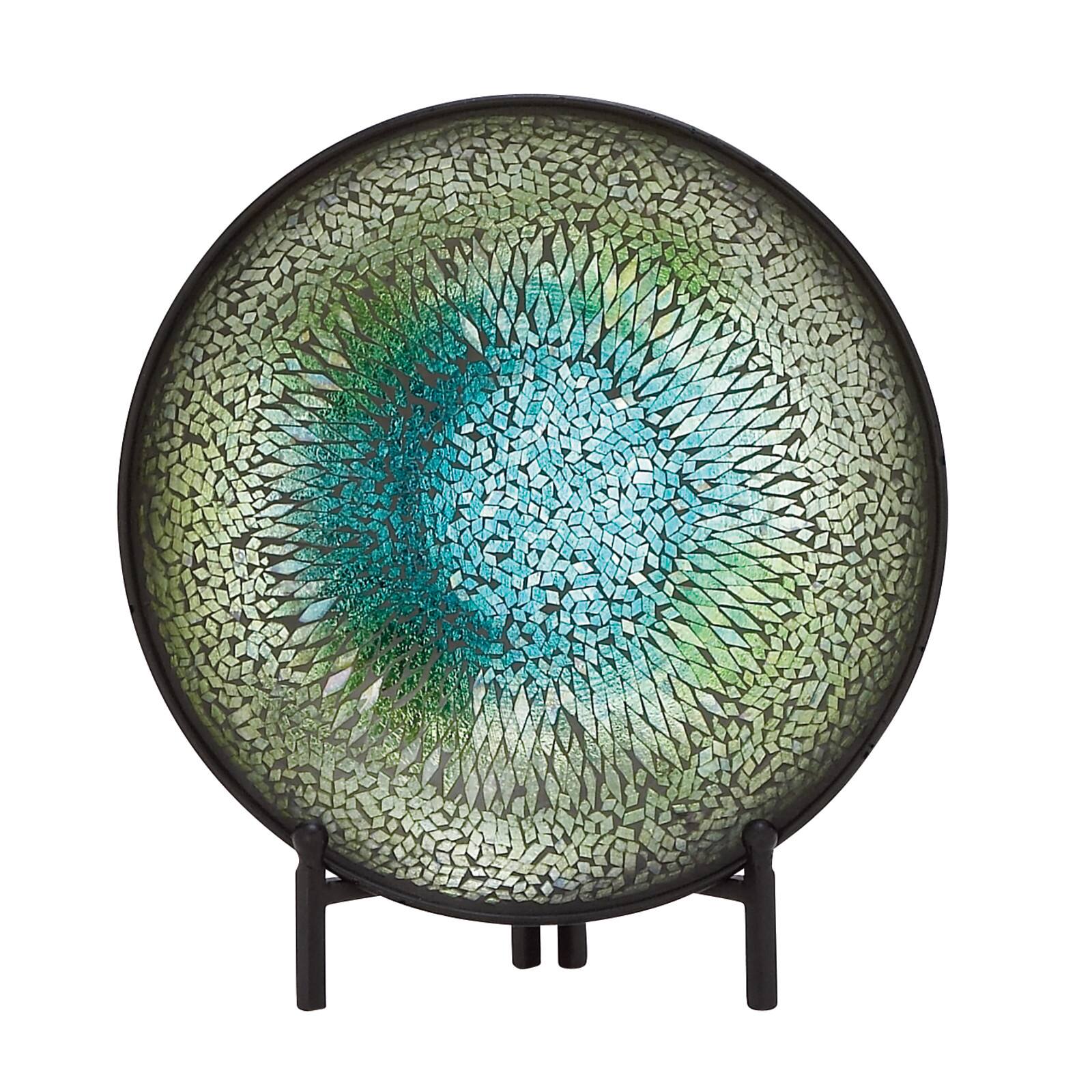 14" Green & Blue Glass Glam Decorative Plate with Stand
