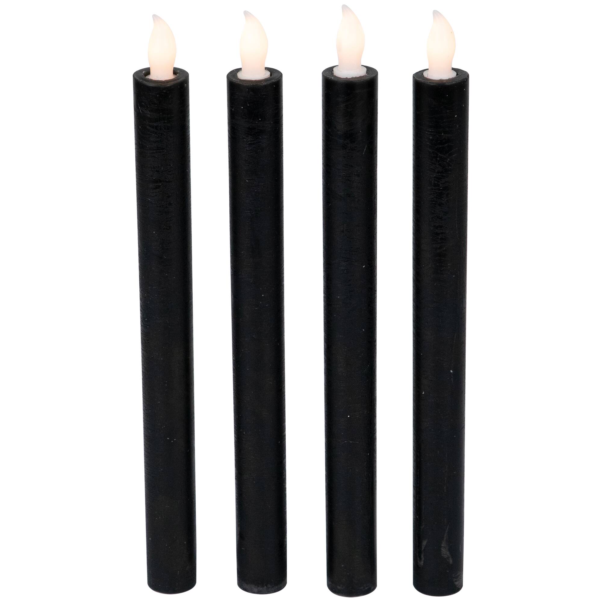 9.5" Solid Black LED Flickering Flameless Halloween Taper Candles, 4ct.
