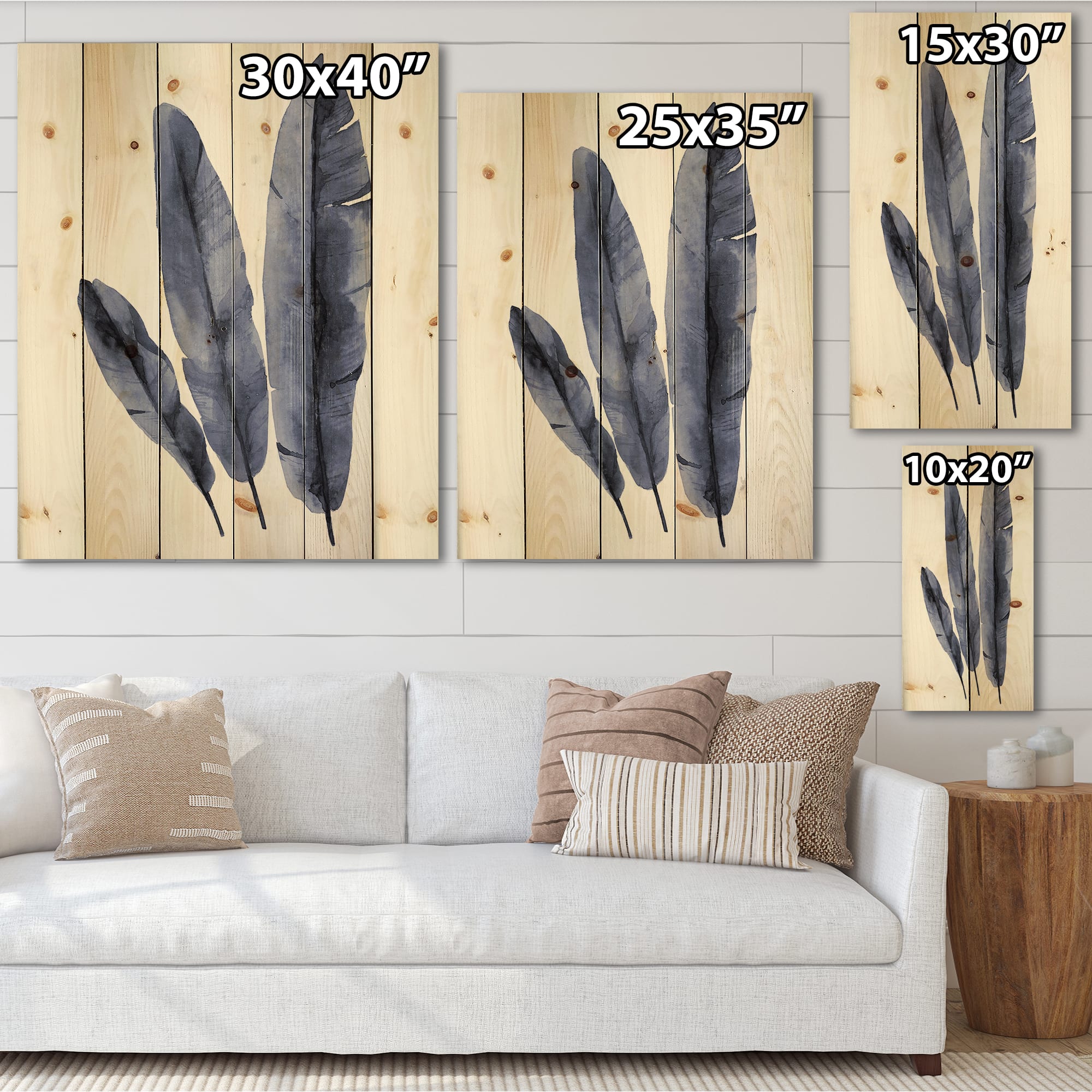Designart - Navy Blue Tropical Banana Leaves - Tropical Print on Natural Pine Wood