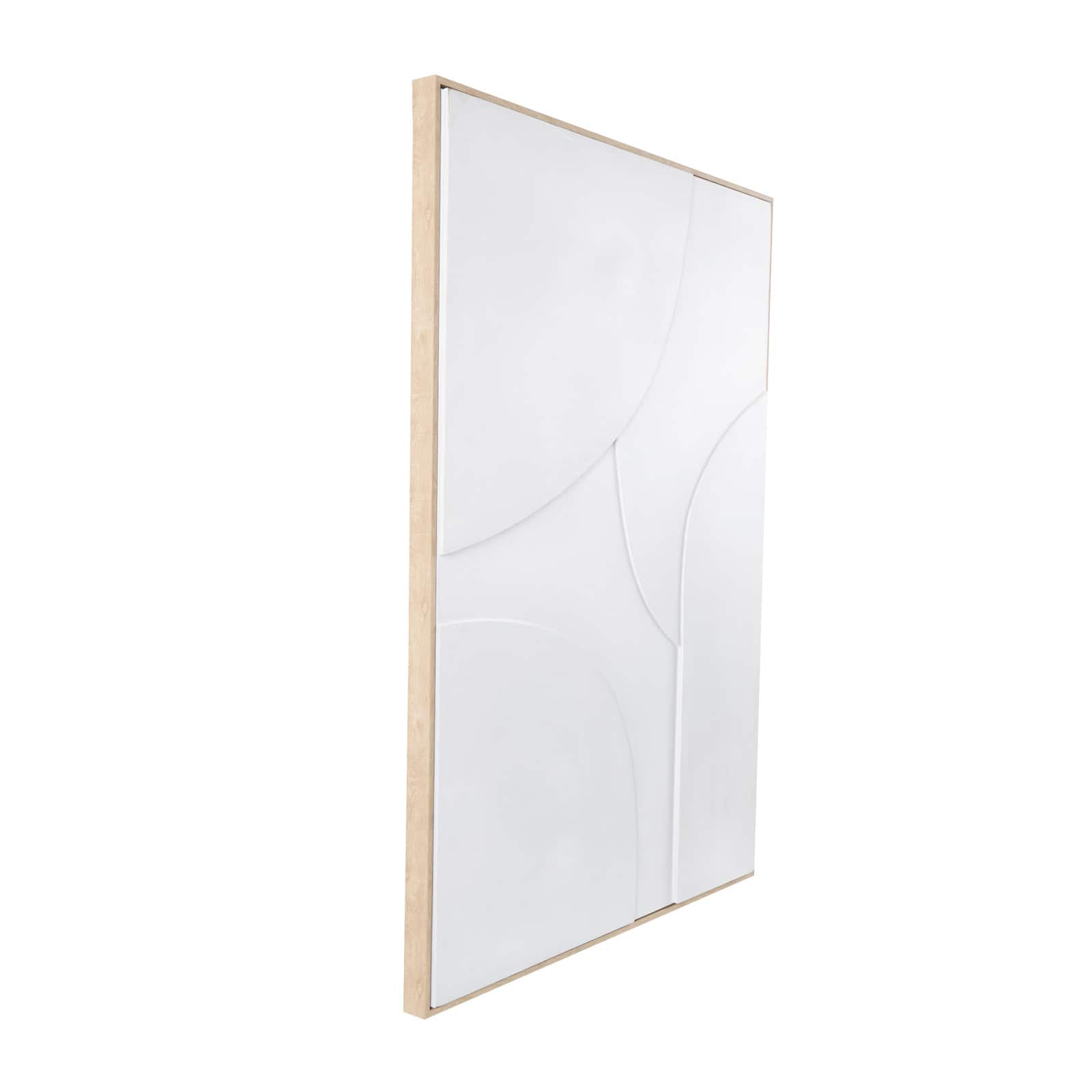 33" x 49", White Wooden Geometric Home Wall Décor with Abstract Circles and Brown Wooden Frame