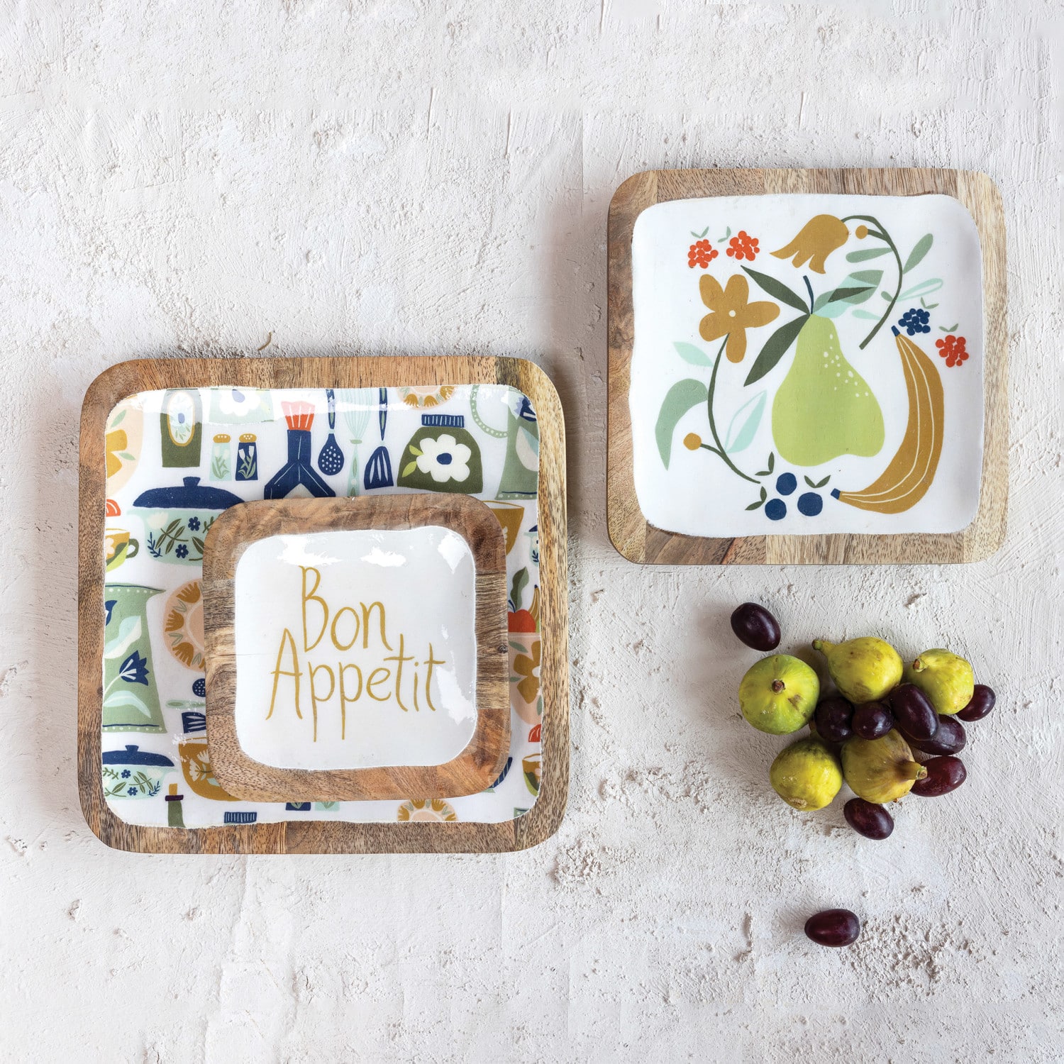 Hello Honey® Bon Apetit Enameled Mango Wood Tray Set