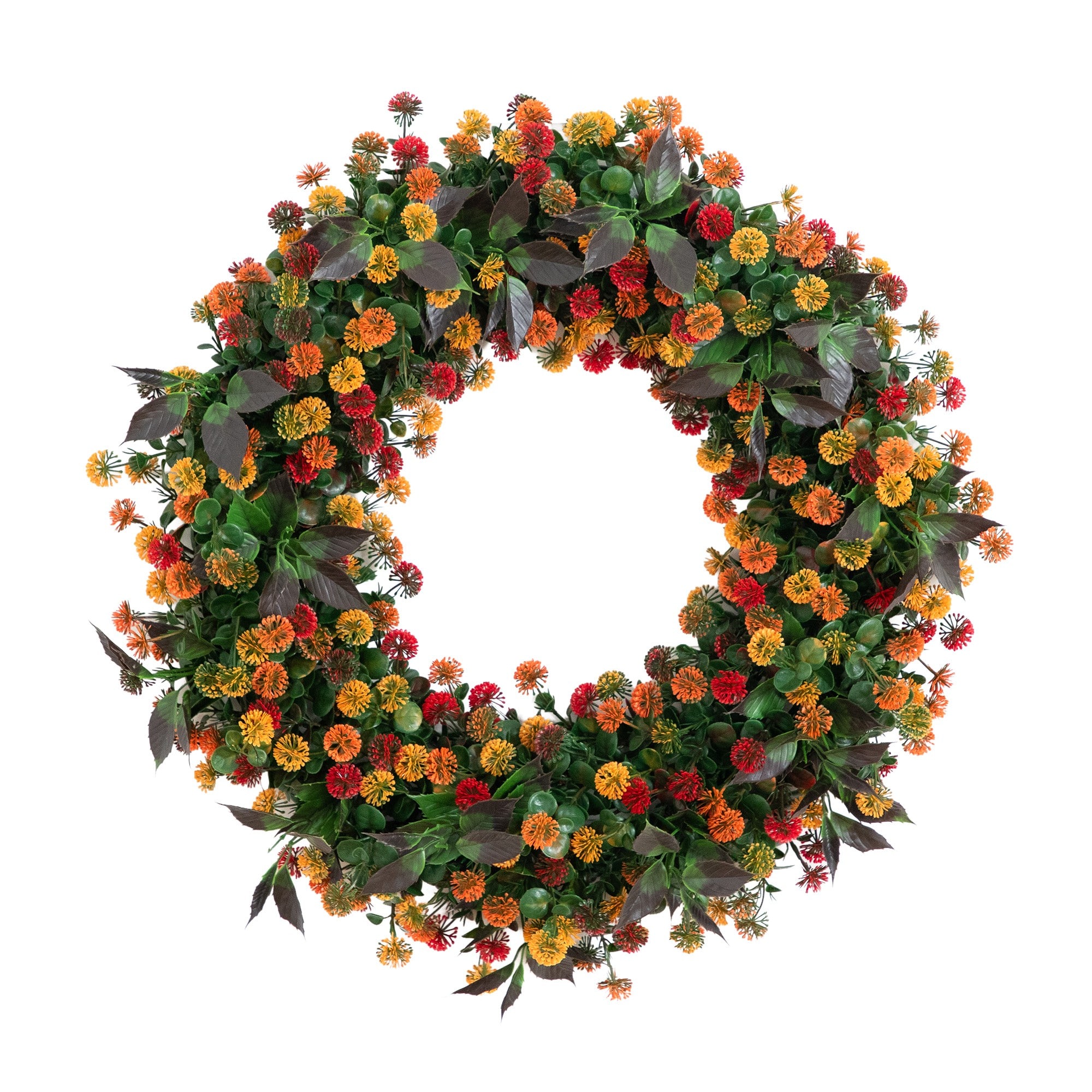 24" UV Resistant Autumn Artificial Fall Mum Wreath