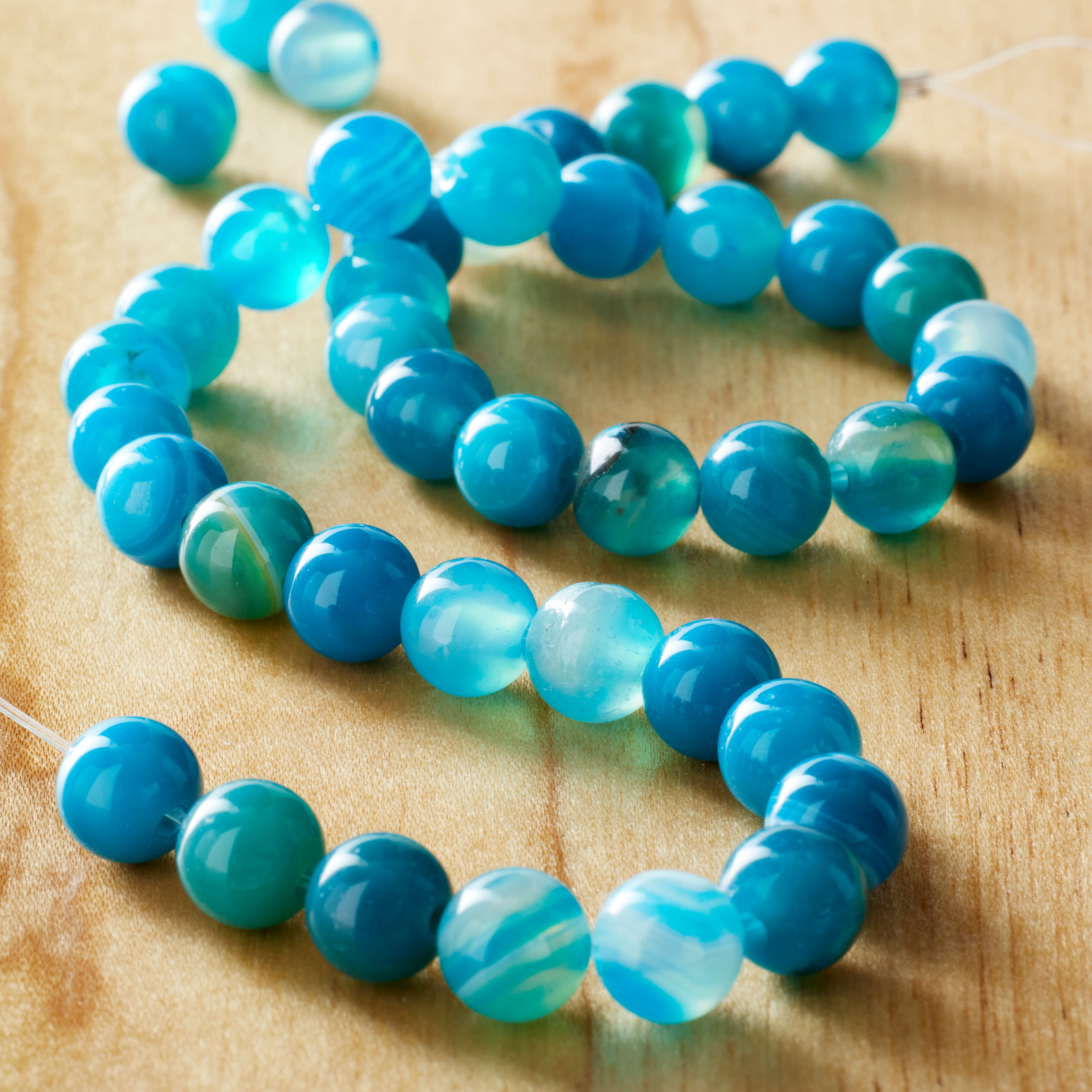 12 Pack: Blue Striped Agate Round Beads, 6mm by Bead Landing™