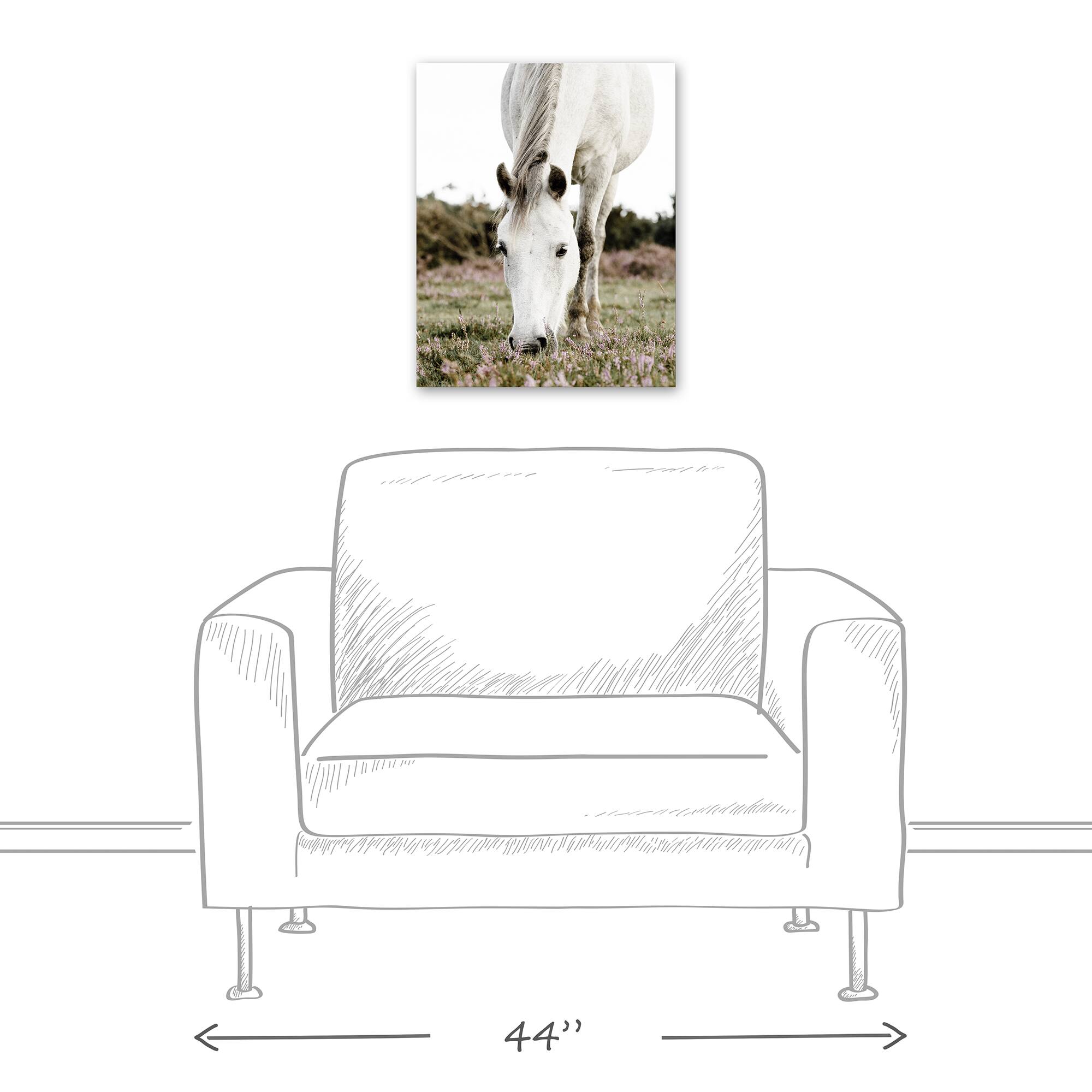 Grazing White Horse 16" x 20" Canvas Wall Art