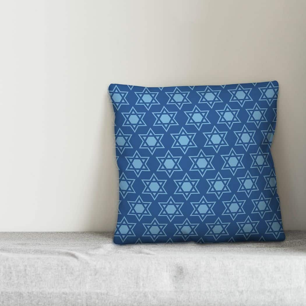 Blue Star of David Pattern 18x18 Spun Poly Pillow