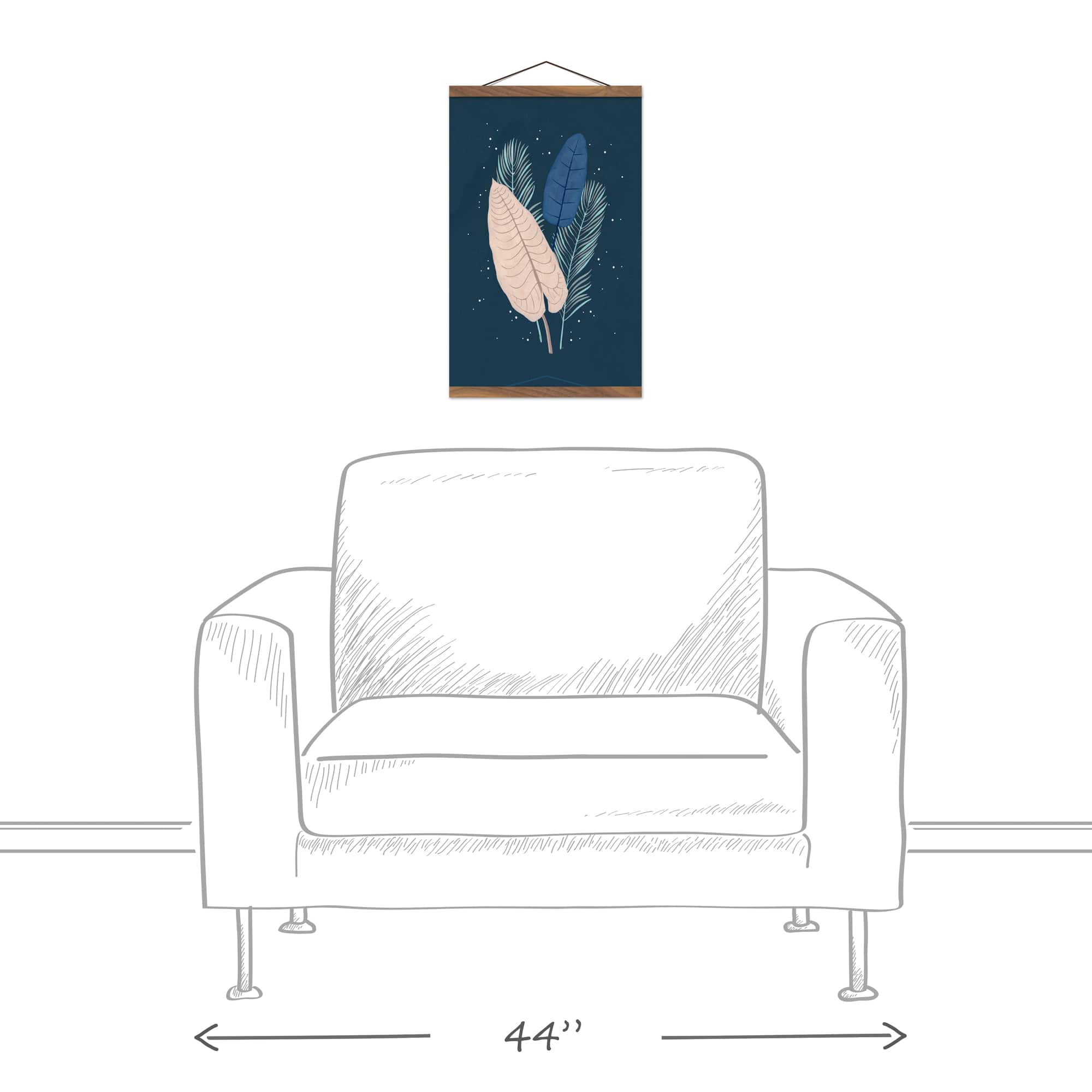 Simple Blue Leaves 12" x 18" Teak Hanging Canvas