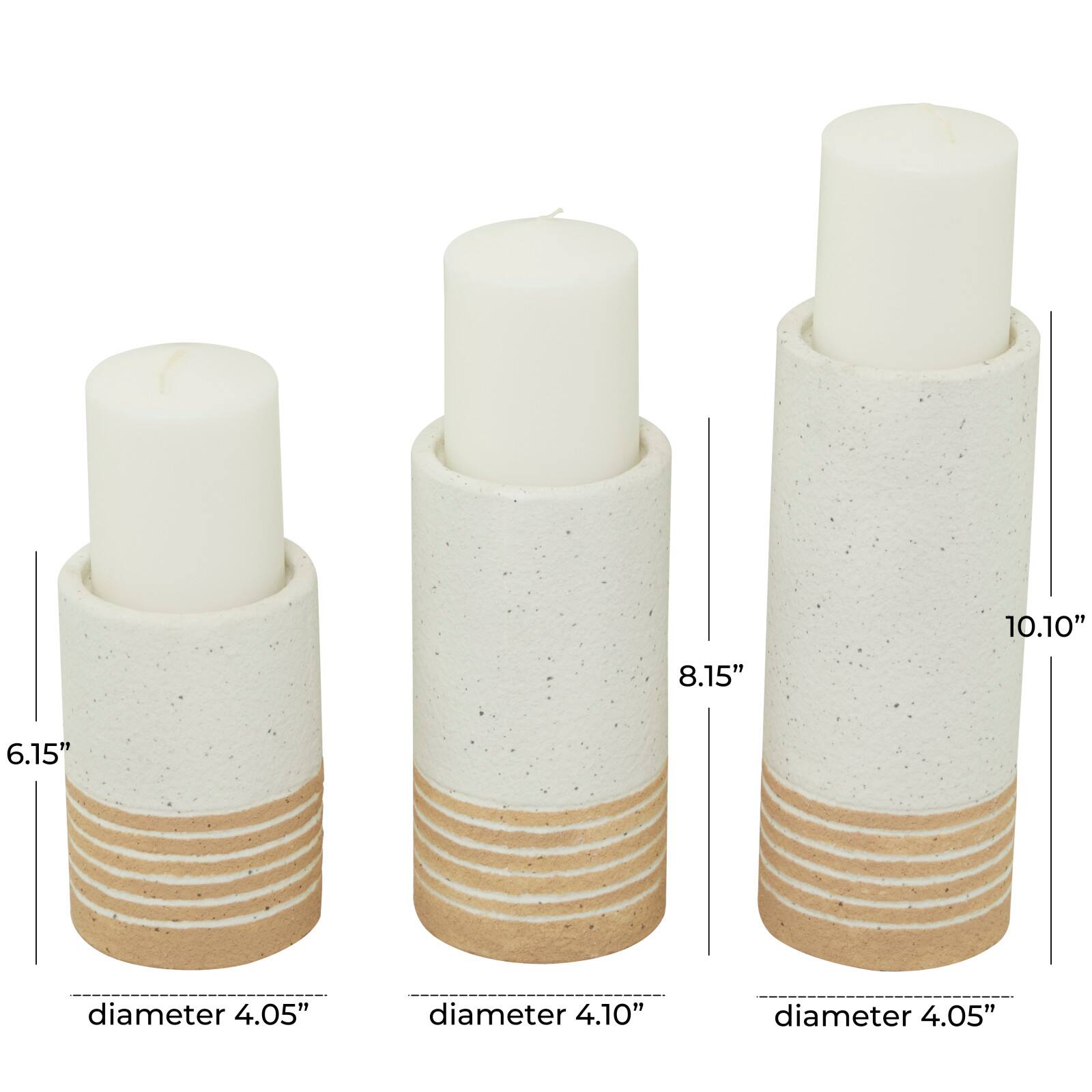 White Metal Striped Pillar Candle Holder Set