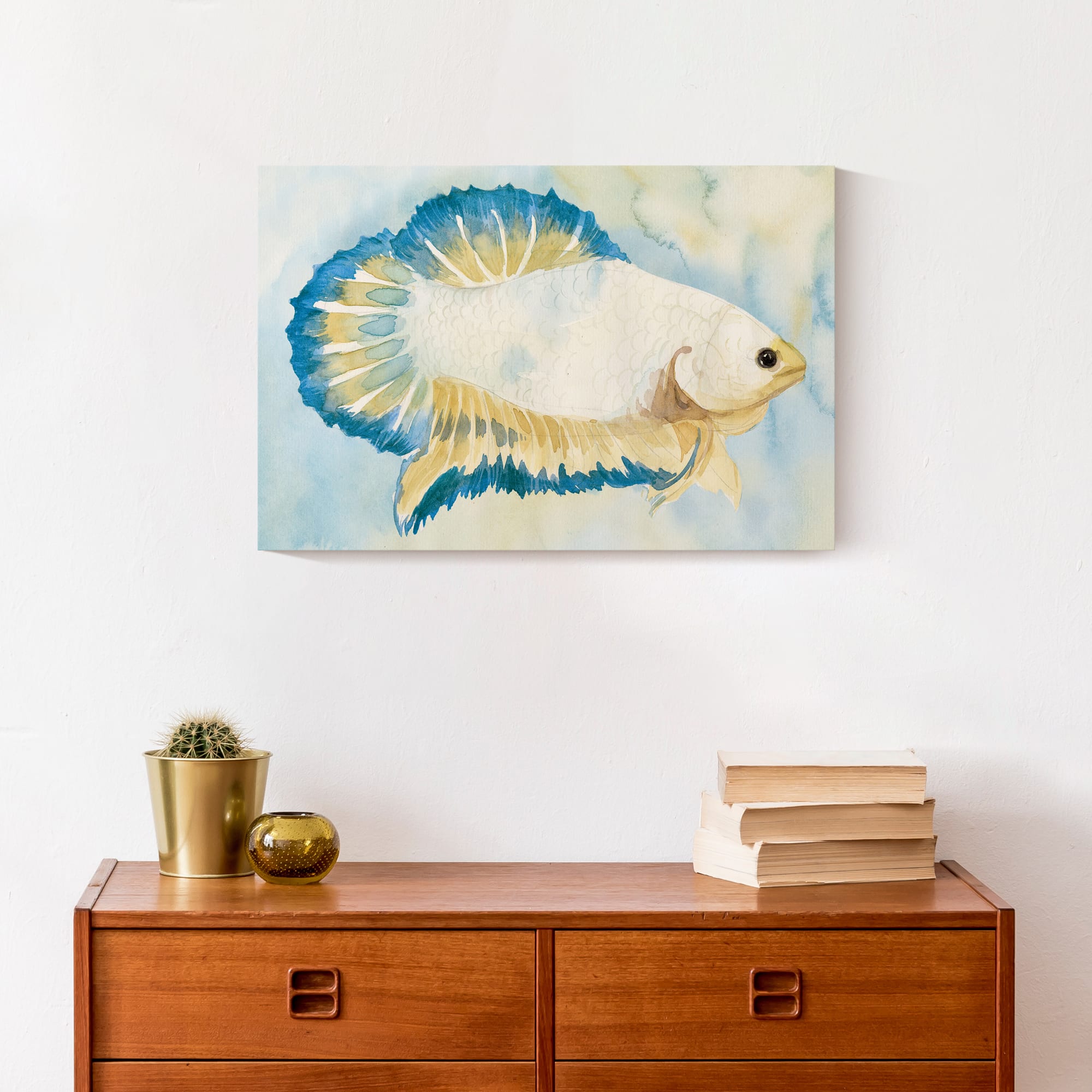 White And Blue Fish 18" x 12' Canvas Wall Art