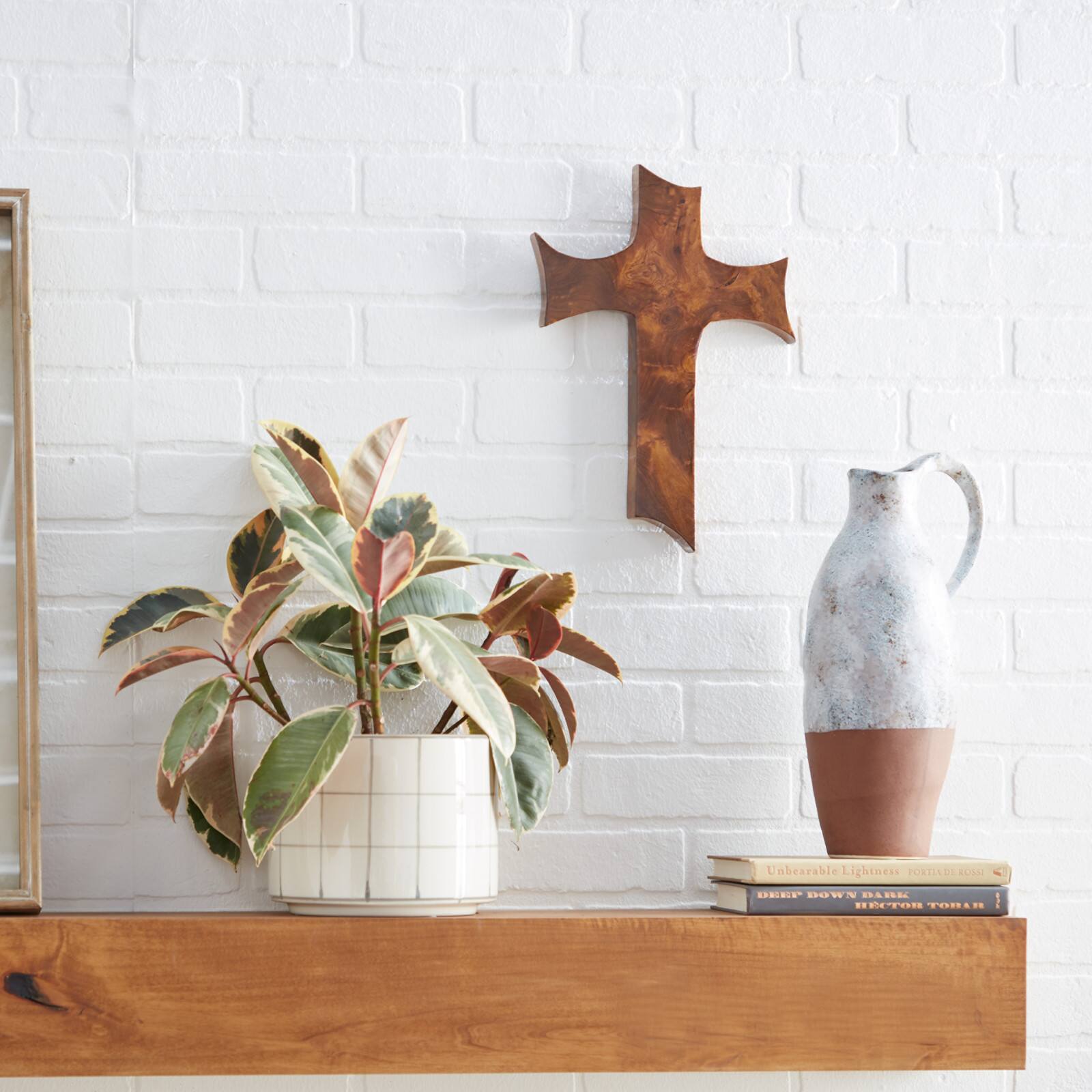 Brown Teak Wood Eclectic Style Wall Decor 14" x 10" x 1"