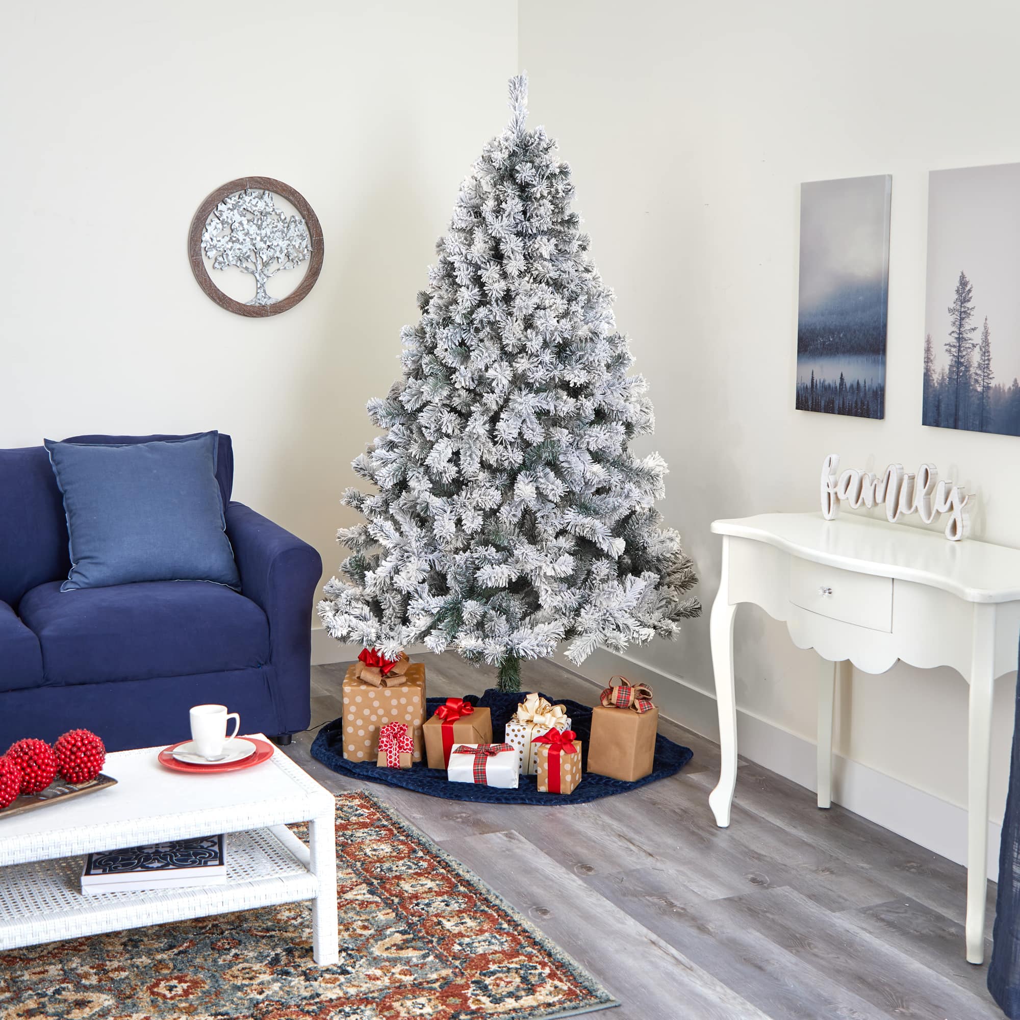 6ft. Unlit Flocked White River Mountain Pine & Pinecones Artificial Christmas Tree