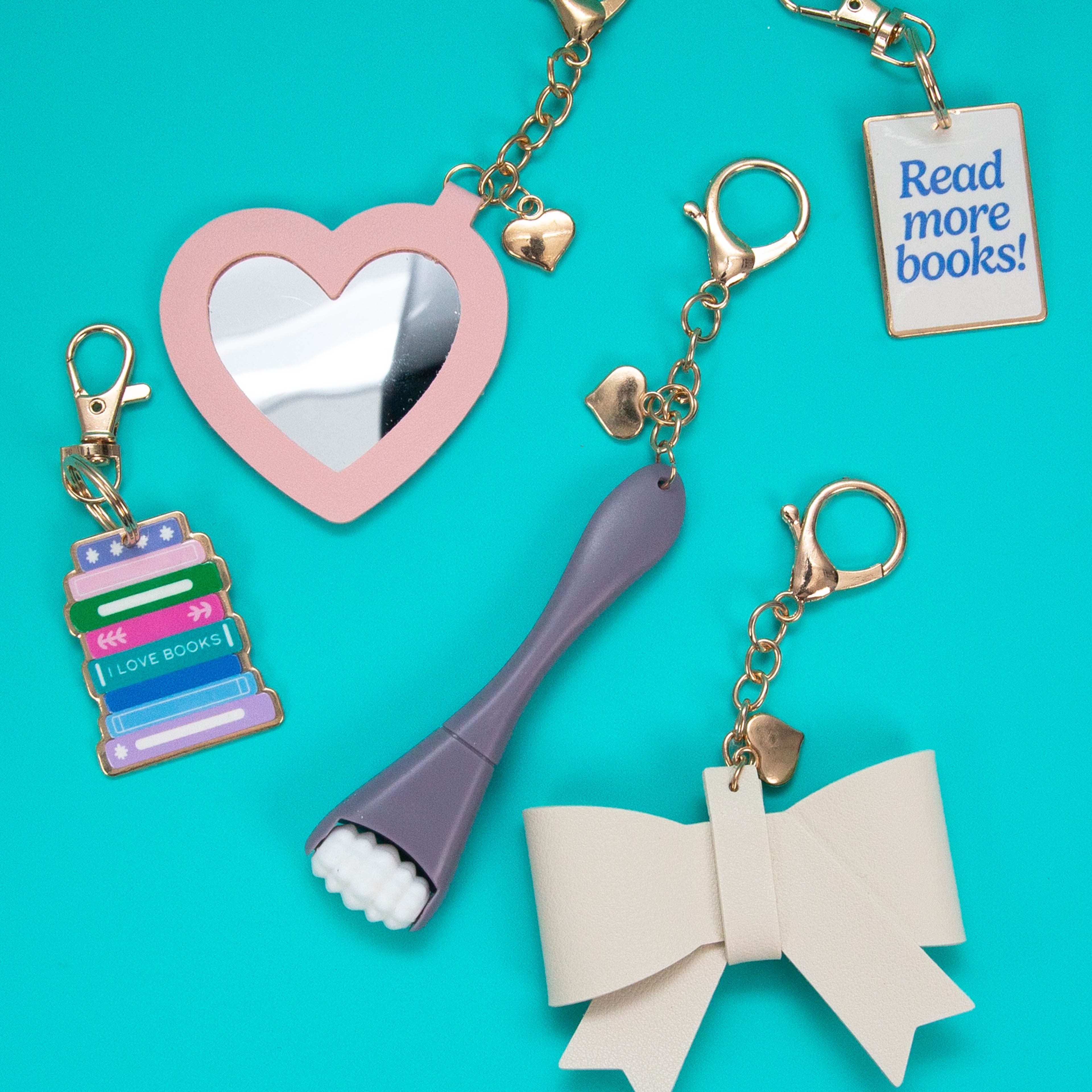 6" Pink Mirror Heart Keychain