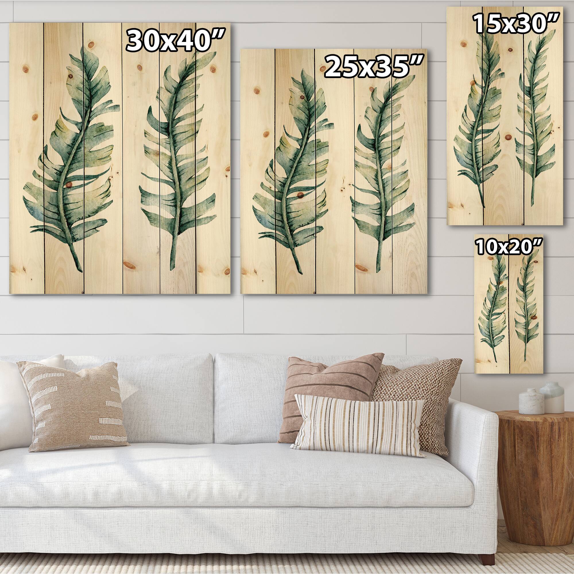 Designart - Duo of Tropical Leaves - Farmhouse Print on Natural Pine Wood