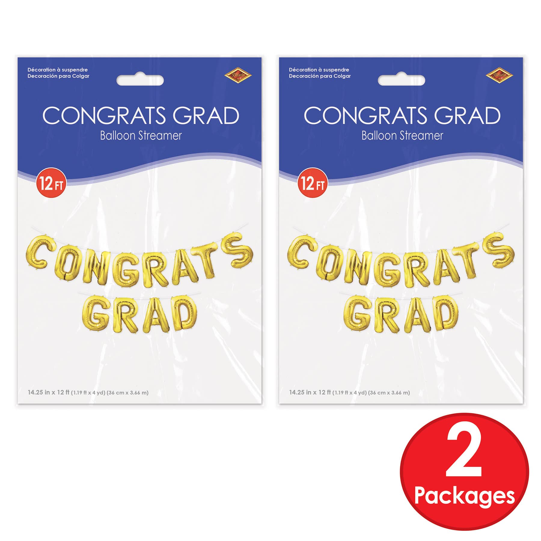 Beistle 12ft. Gold Congrats Grad Balloon Streamers, 2ct.