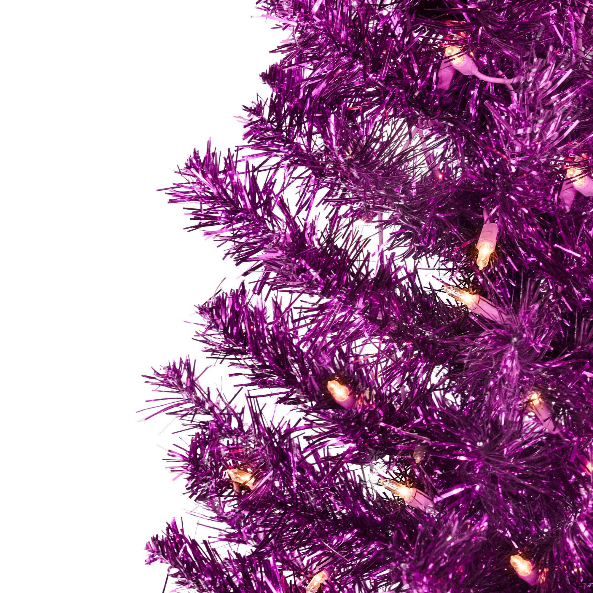 3ft. Pre-Lit Purple Artificial Tinsel Christmas Tree, Clear Lights