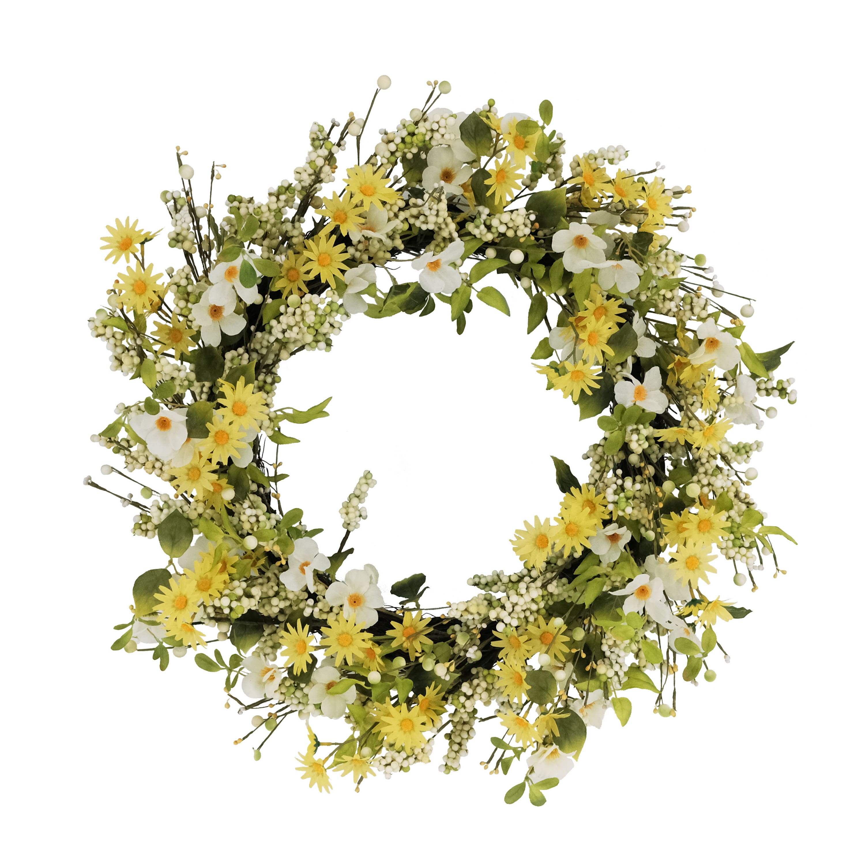 6 Pack: 30" Yellow & White Dogwood & Daisy Floral Spring Wreath