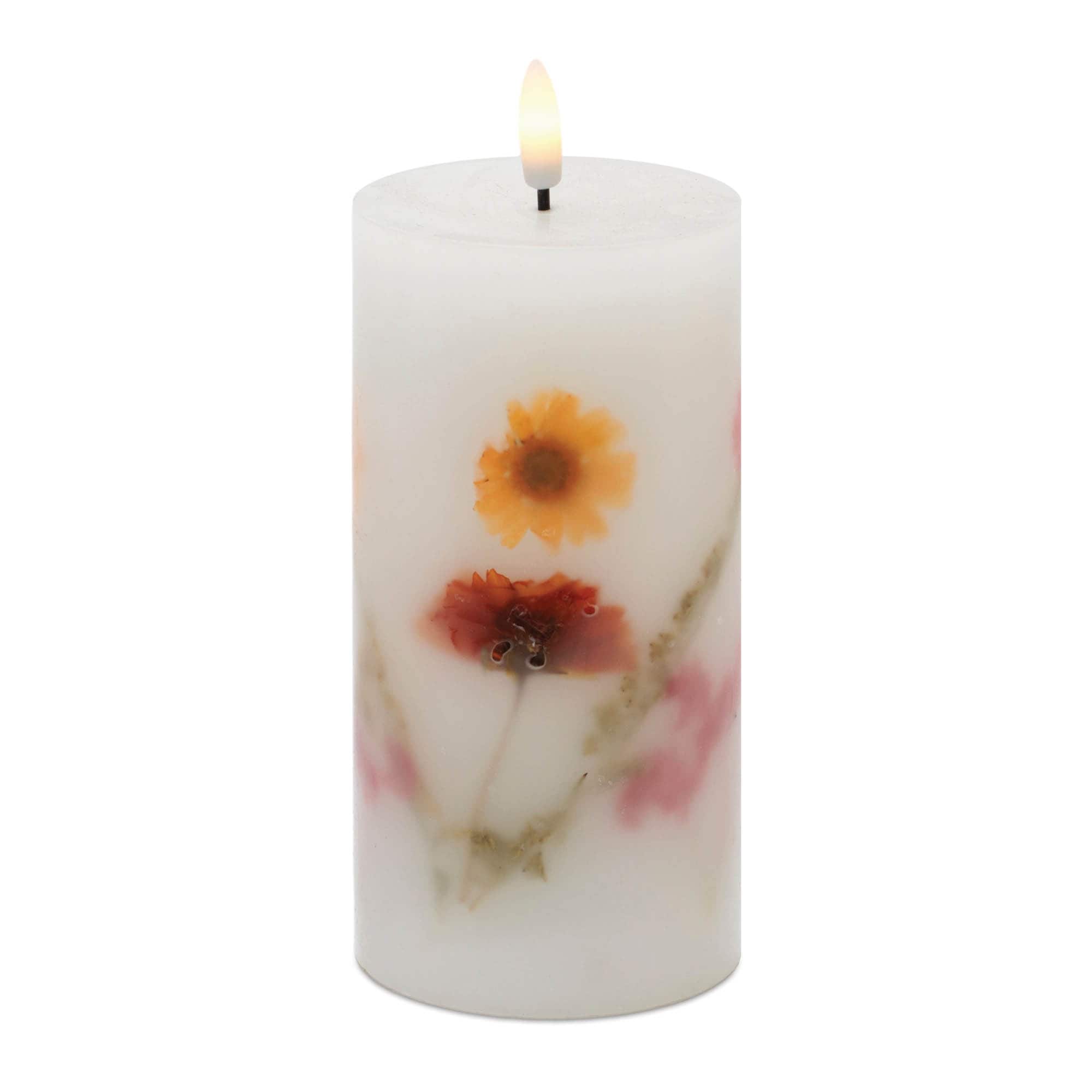 Melrose 2.85" x 6.75" FIA Wick Pressed Floral LED Pillar Candle