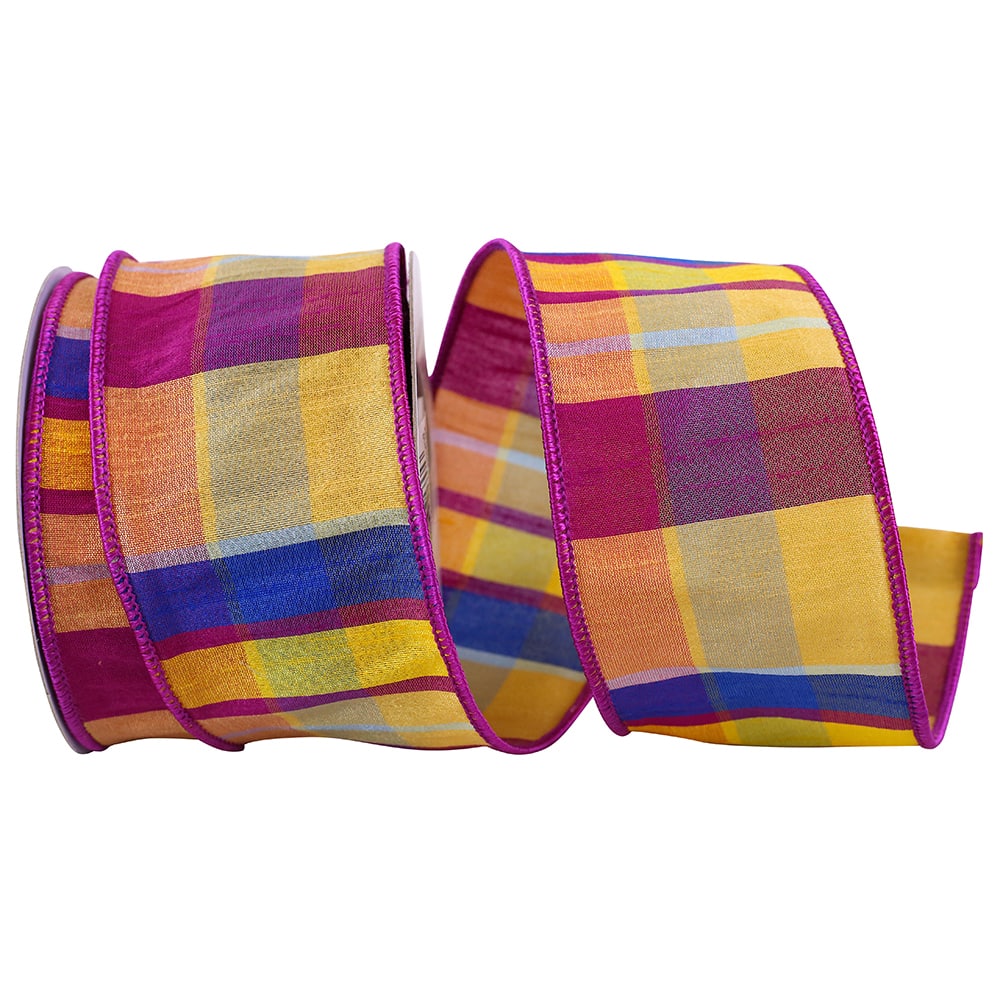 JAM Paper 2.5" x 10yd. Boarding Plaid Dupioni Wired Ribbon
