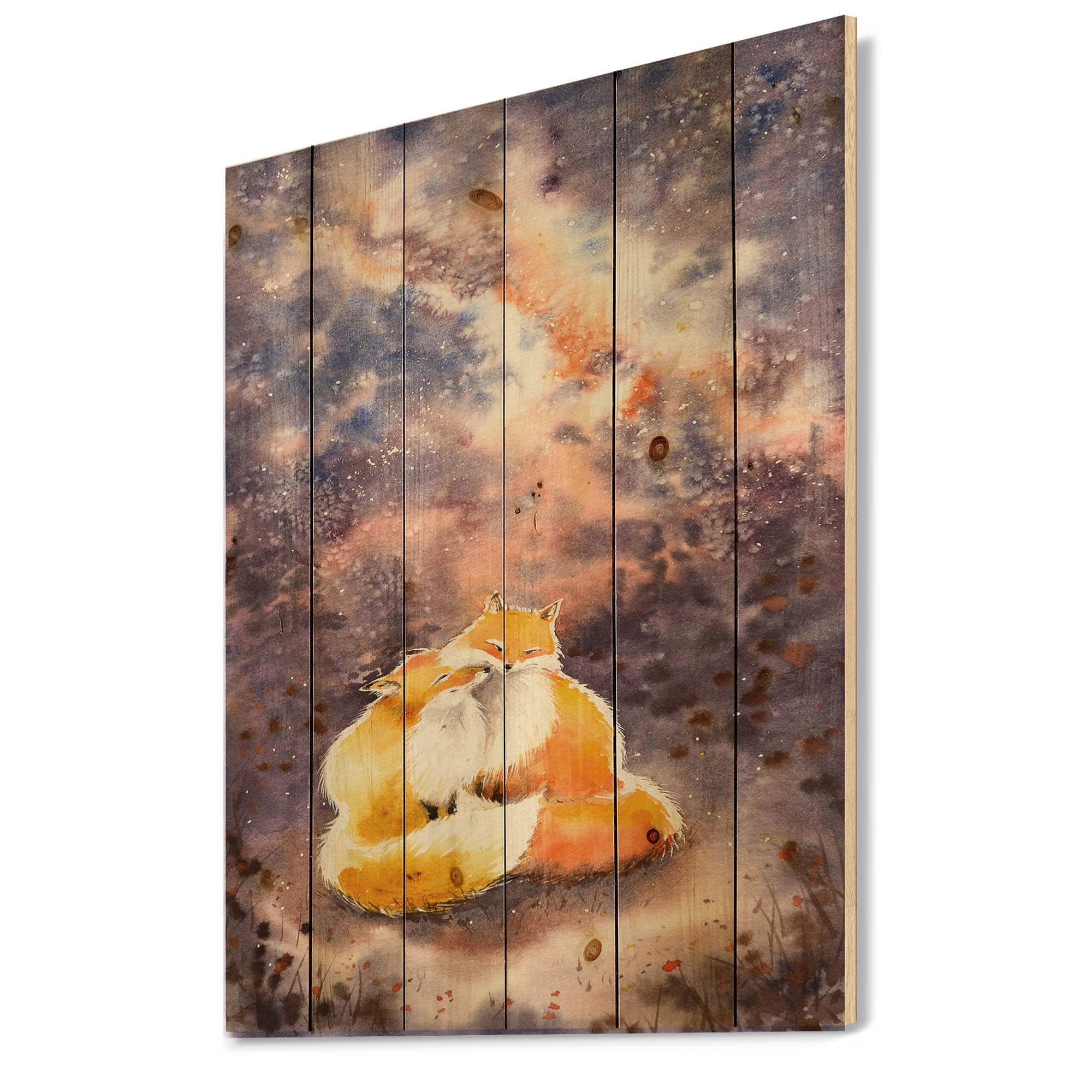 Designart - Hugging Foxes Over A Night Sky