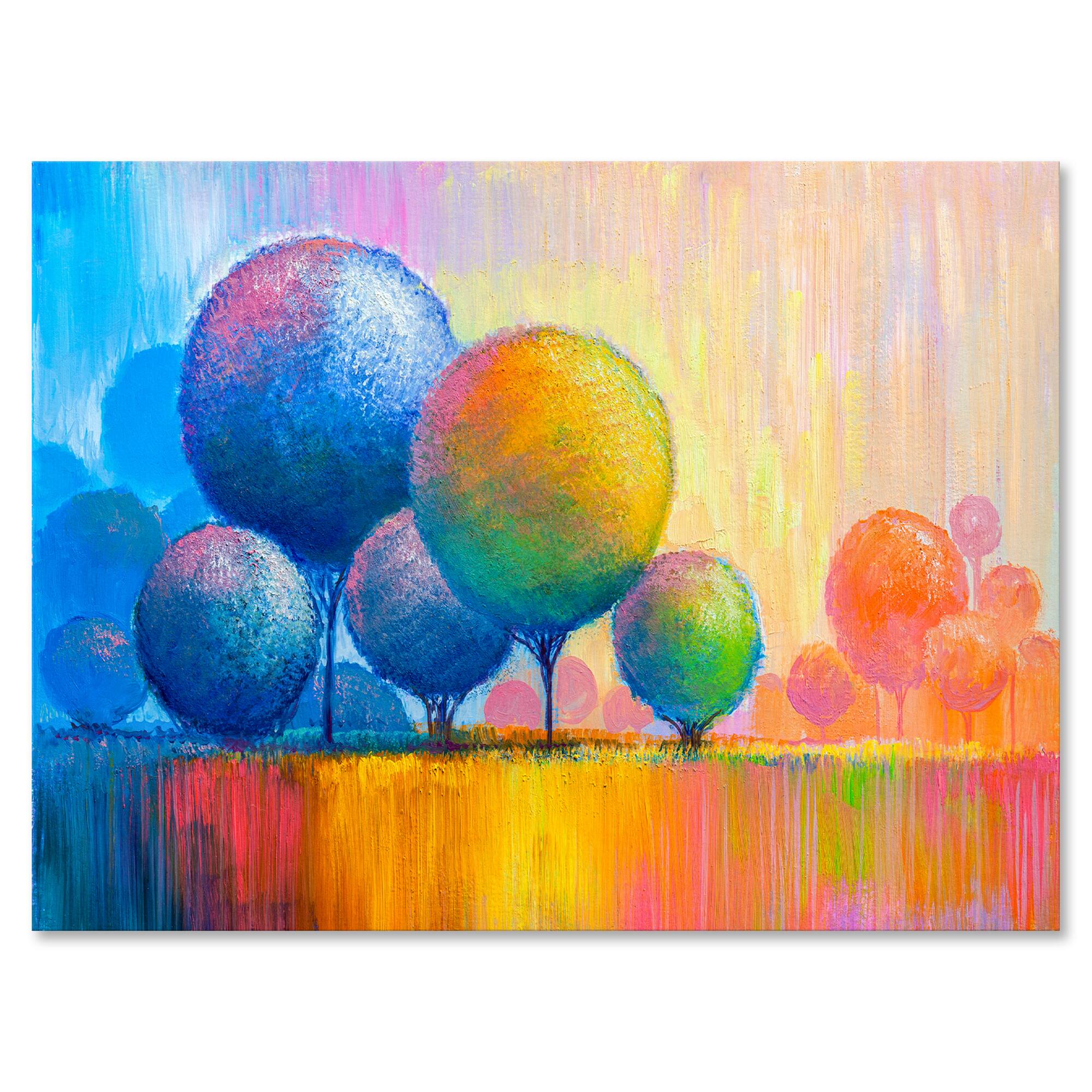 Designart - Colourful Ornamental Trees VII - Modern Canvas Wall Art Print