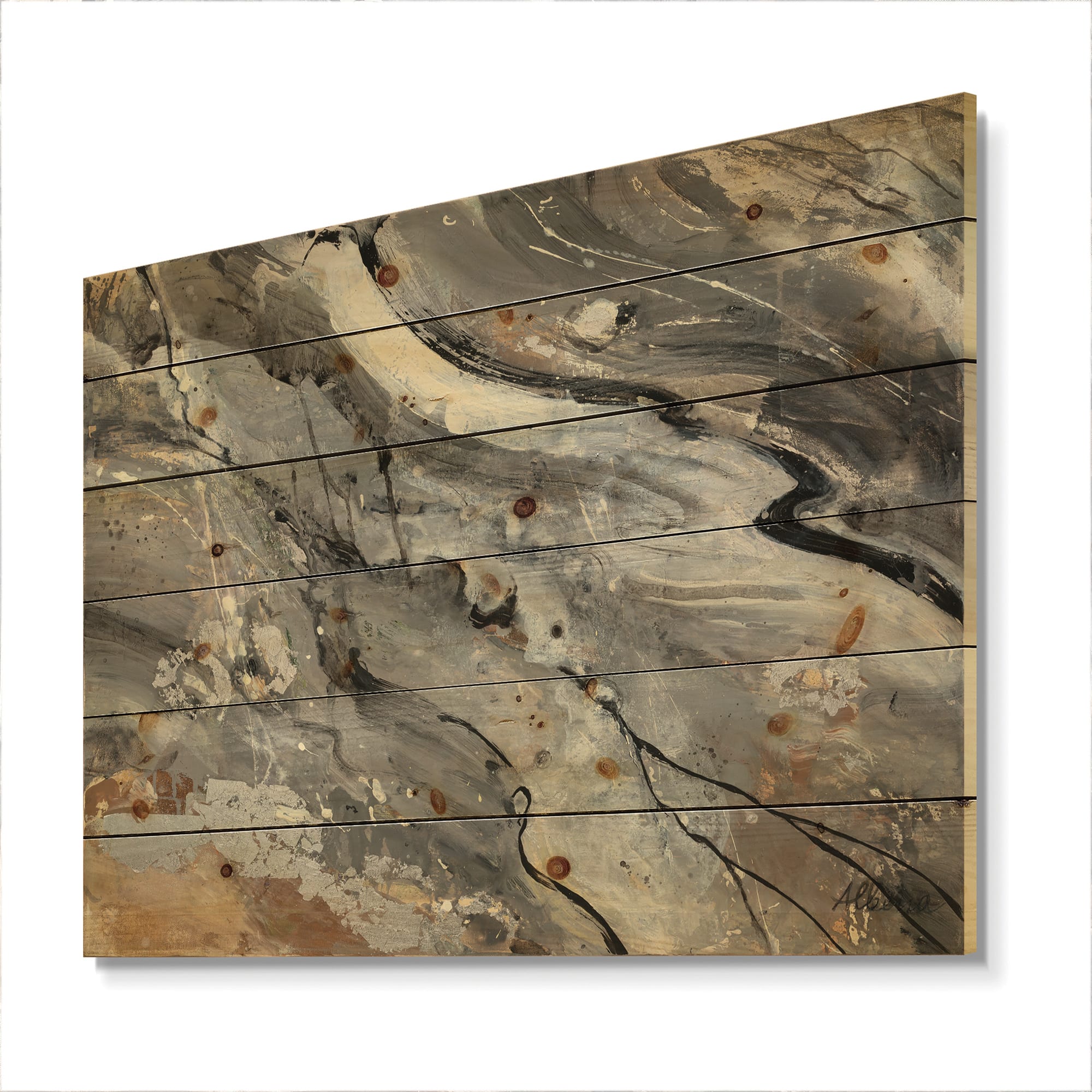 Designart - Fire and Ice Minerals V - Modern & Contemporary Print on Natural Pine Wood