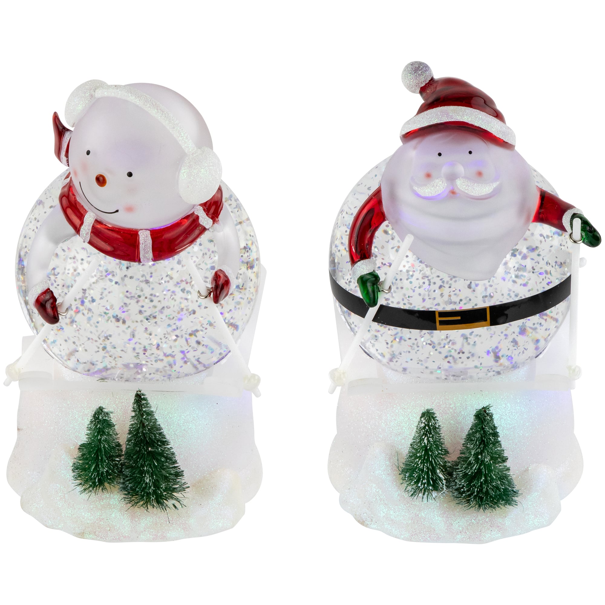 Northlight Pre-Lit White Skiing Santa & Snowman Acrylic LED Color Changing Christmas Snow Globe Set | Michaels®