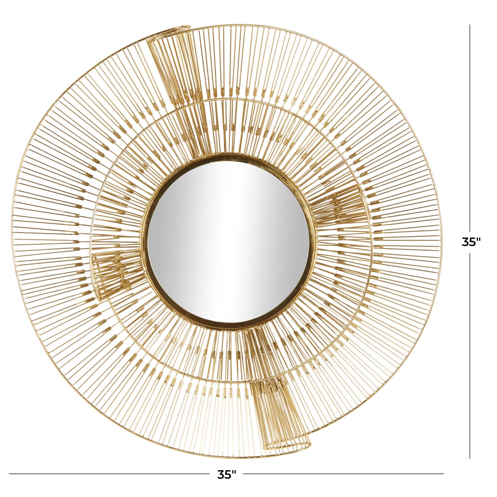 35" Gold Metal Starburst Layered Wall Mirror with Wire Starburst Rays